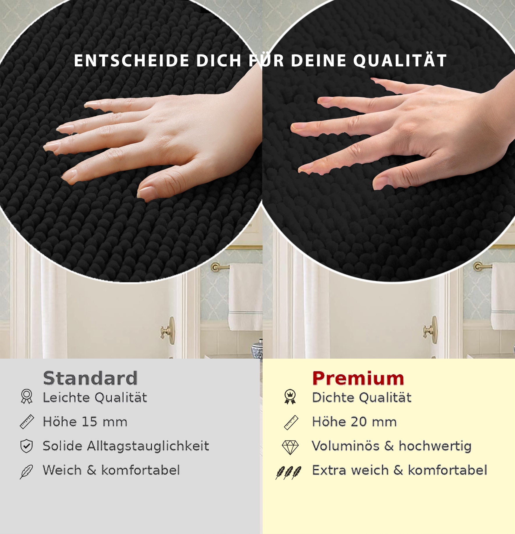 OTTO home Badematte »Vanessa Chenille Premium, Badvorleger, Badezimmer, Duschvorleger« Höhe 20 mm rutschhemmend beschichtet fußbodenheizungsgeeignet | schnell trocknend | strapazierfähig Uni Farben, besonders weich, flauschig