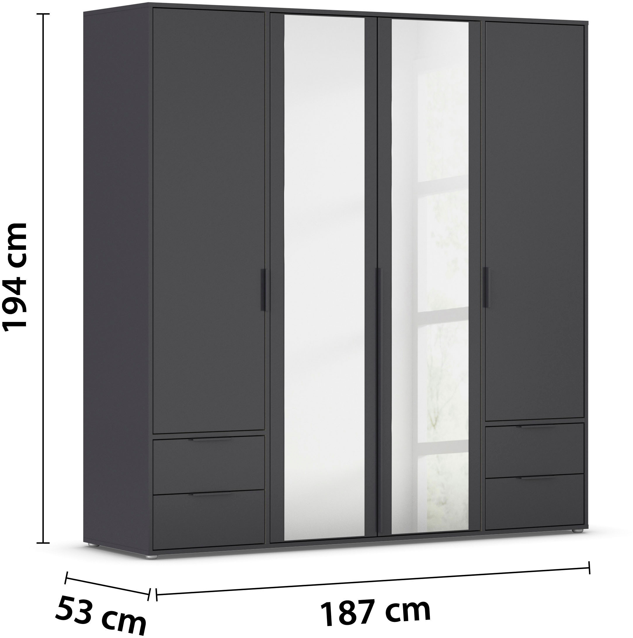rauch Drehtürenschrank »Kleiderschrank Schrank Garderobe Wäscheschrank NAGATA mit Spiegel«, (in 3 verschiedenen Ausstattungen BASIC/CLASSIC/PREMIUM), und Schubladen sowie Stangengriffen TOPSELLER MADE IN GERMANY
