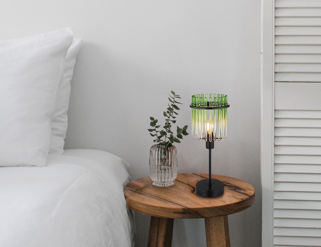 GLOBO LIGHTING Tischleuchte »GORLEY« E14 1 Stk. Tischlampe schwarz Glasstäbe grün klar verlaufend elegant