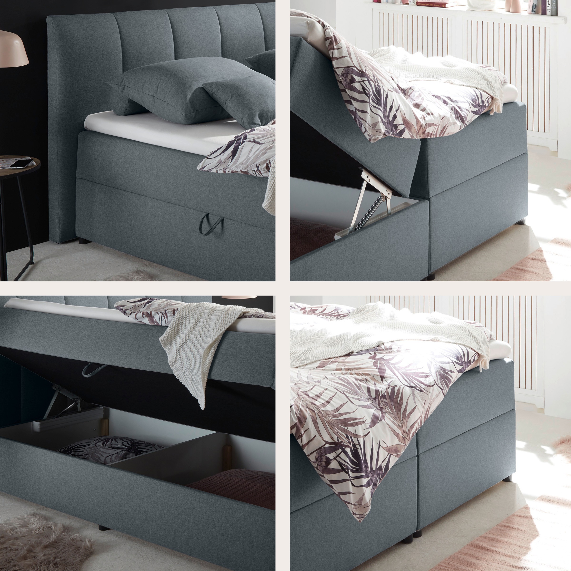 Boxbett ED EXCITING DESIGN "Granada" inkl. Bettkasten und Topper", grau (anthrazit colet 17), B:200cm L:213cm, 100% Polyester, Komplettbetten, erhältlich in den Größen 120x200cm & 180x200cm 3