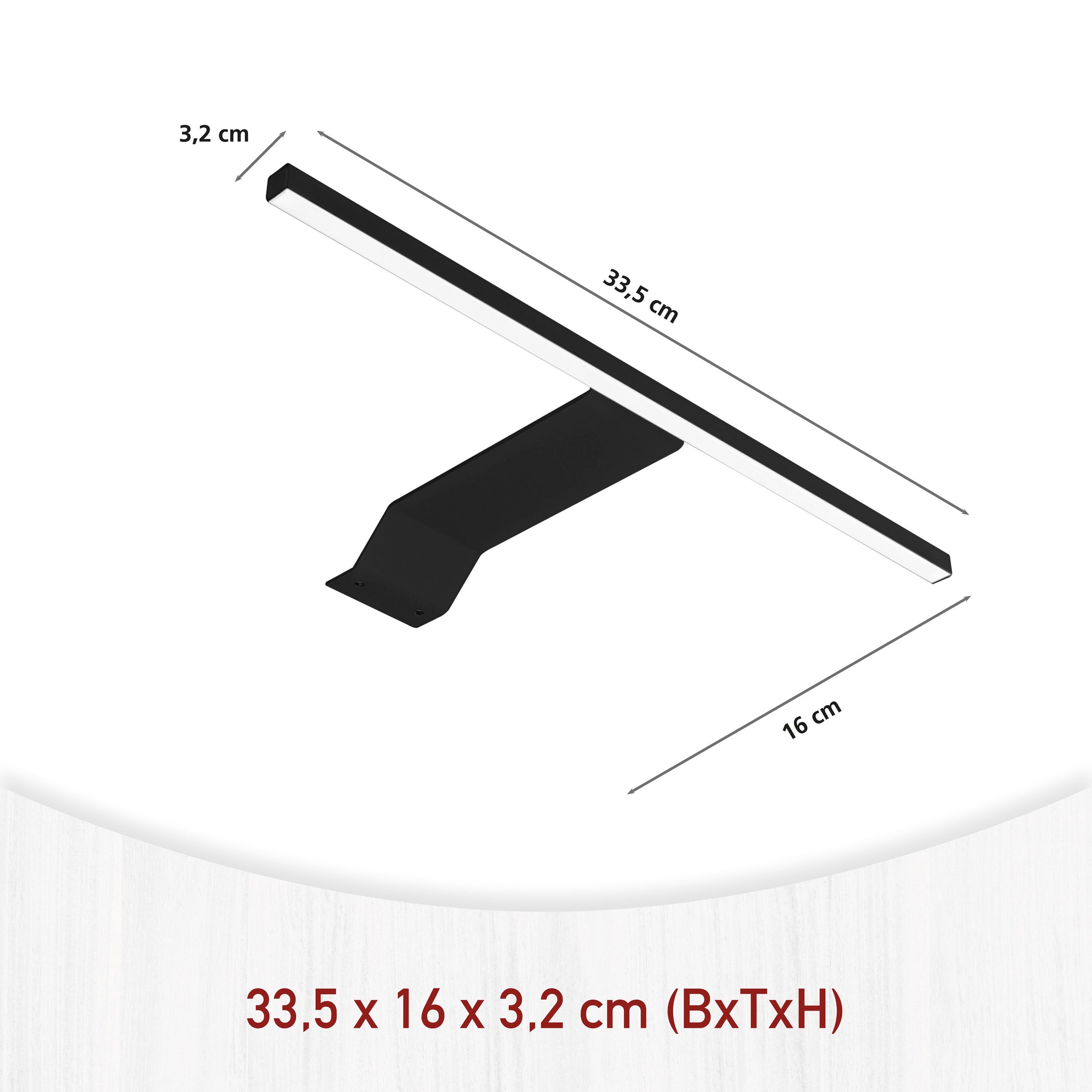 Inter Link Spiegelleuchte »Pienza, Schwarz, moderne Badbeleuchtung, 33,5 x 16,5 x 3,2 cm« LED-Board 1 Stk. Neutralweiß LED-Leuchte mit Steckdose für Spiegelschrank Carbona