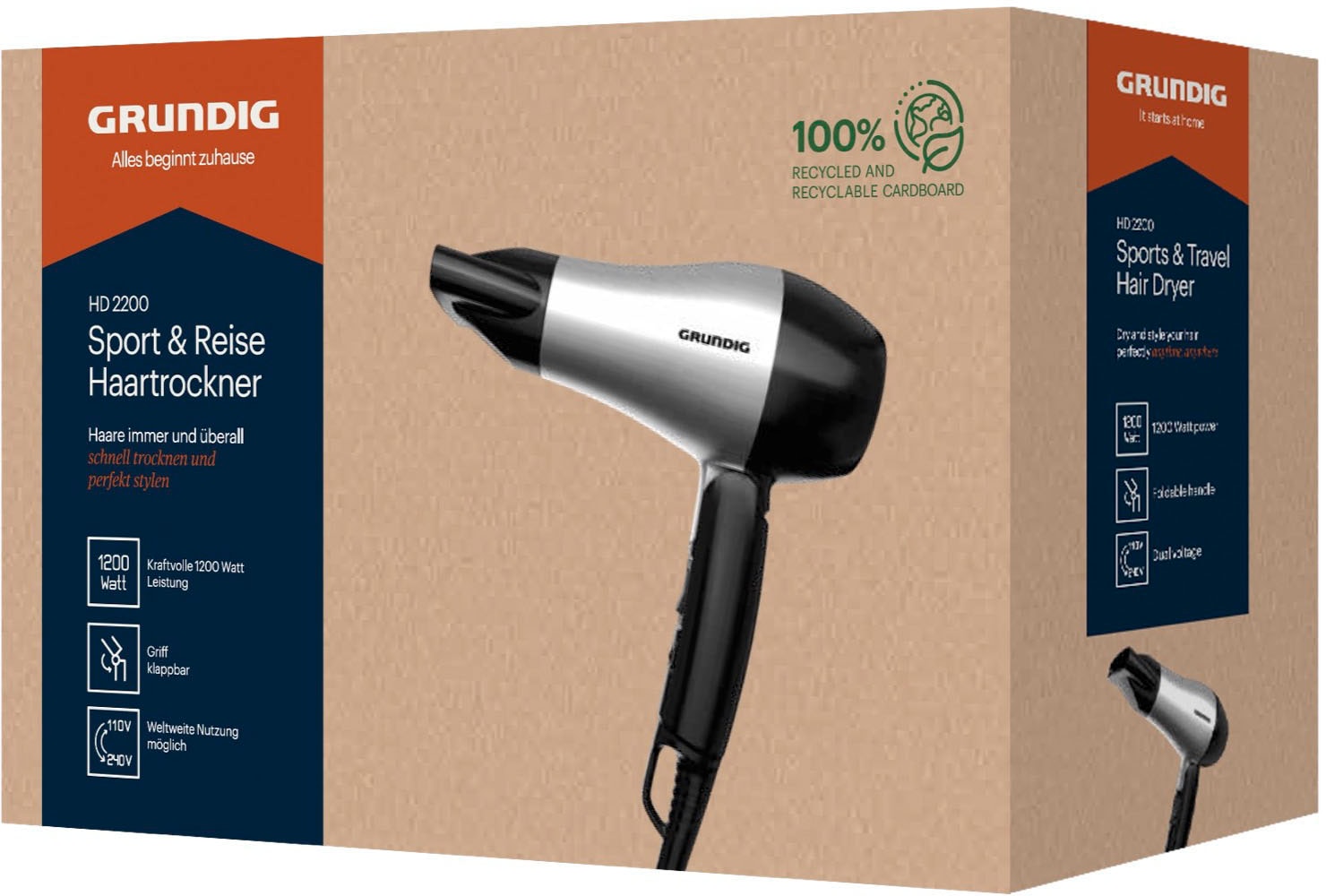 Grundig Haartrockner »HD 2200«, 1200 W, 1 Aufsätze, für Sport und Reise