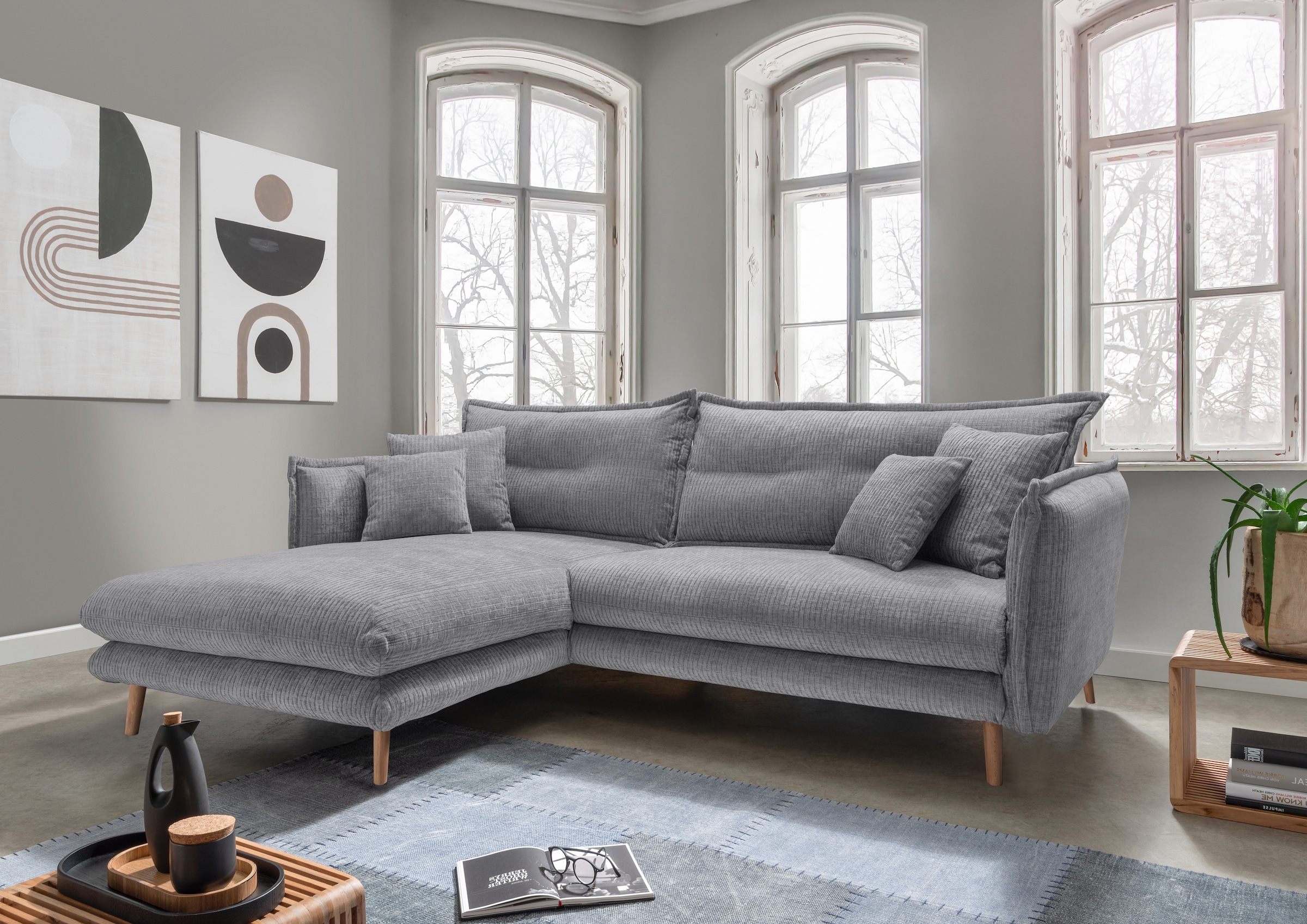Home affaire Ecksofa "Levke, 255 x 180 cm, modern und bequem" Velours, Kissen: Paradiso, L-Form, inkl. Rücken- und Zierkissen
