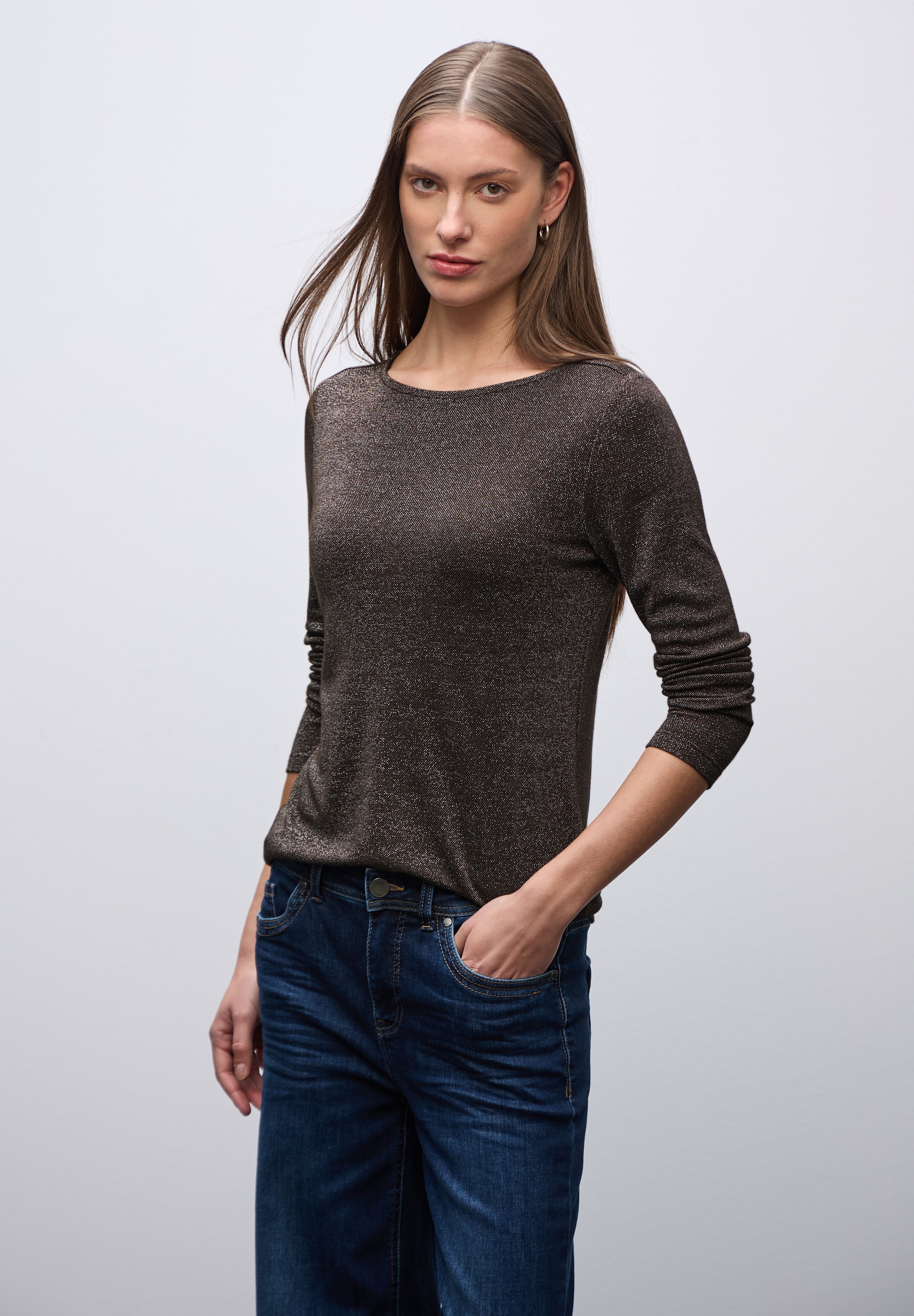 STREET ONE Rundhalsshirt im Glitzer Look günstig online kaufen