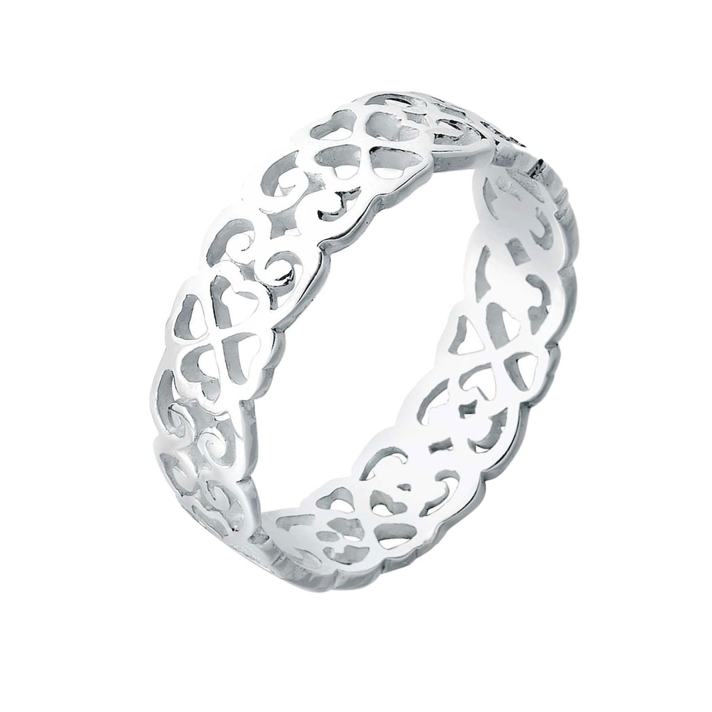 Elli Fingerring »Herz Kleeblatt Ornament Cut Out 925 Silber«