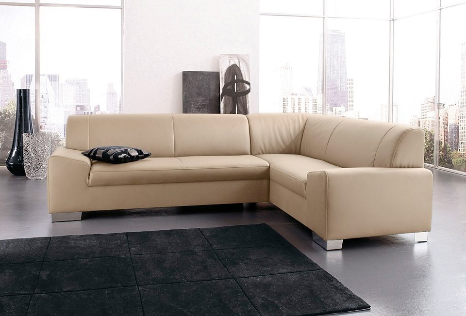 DOMO collection Ecksofa "Alisson, zeitlose Optik, flache Armlehnen, L-Form" fester Sitzkomfort, wahlweise mit Bettfunktion