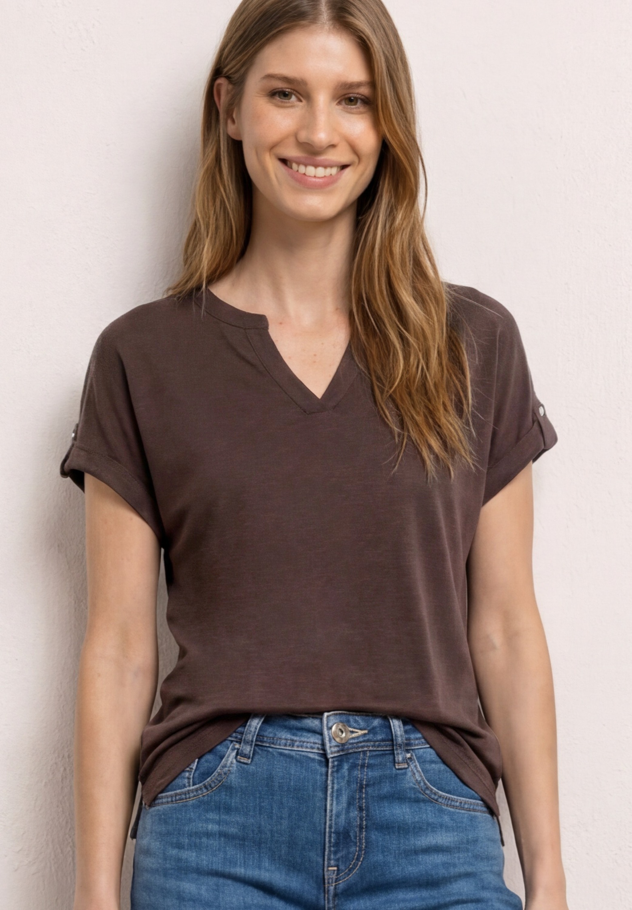 STREET ONE T-Shirt mit geschlitztem Rundhalsausschnitt