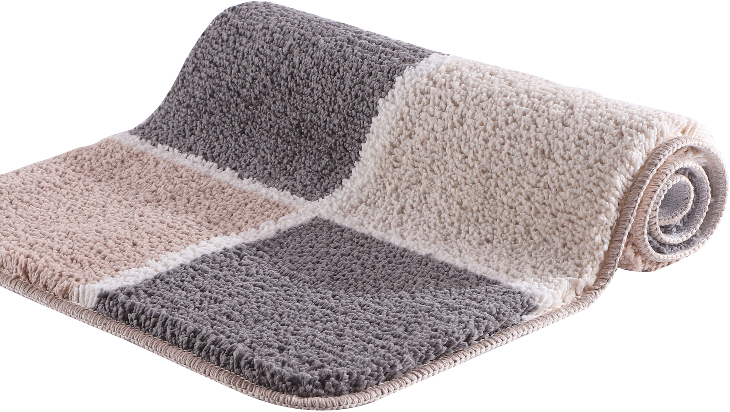 my home Badematte »Anna mit Kachelmuster, Badvorleger, Badezimmer Teppich, Duschvorleger«, rutschhemmend beschichtet, strapazierfähig, Badteppich, Hoch Tief Effekt, Modern, Weich