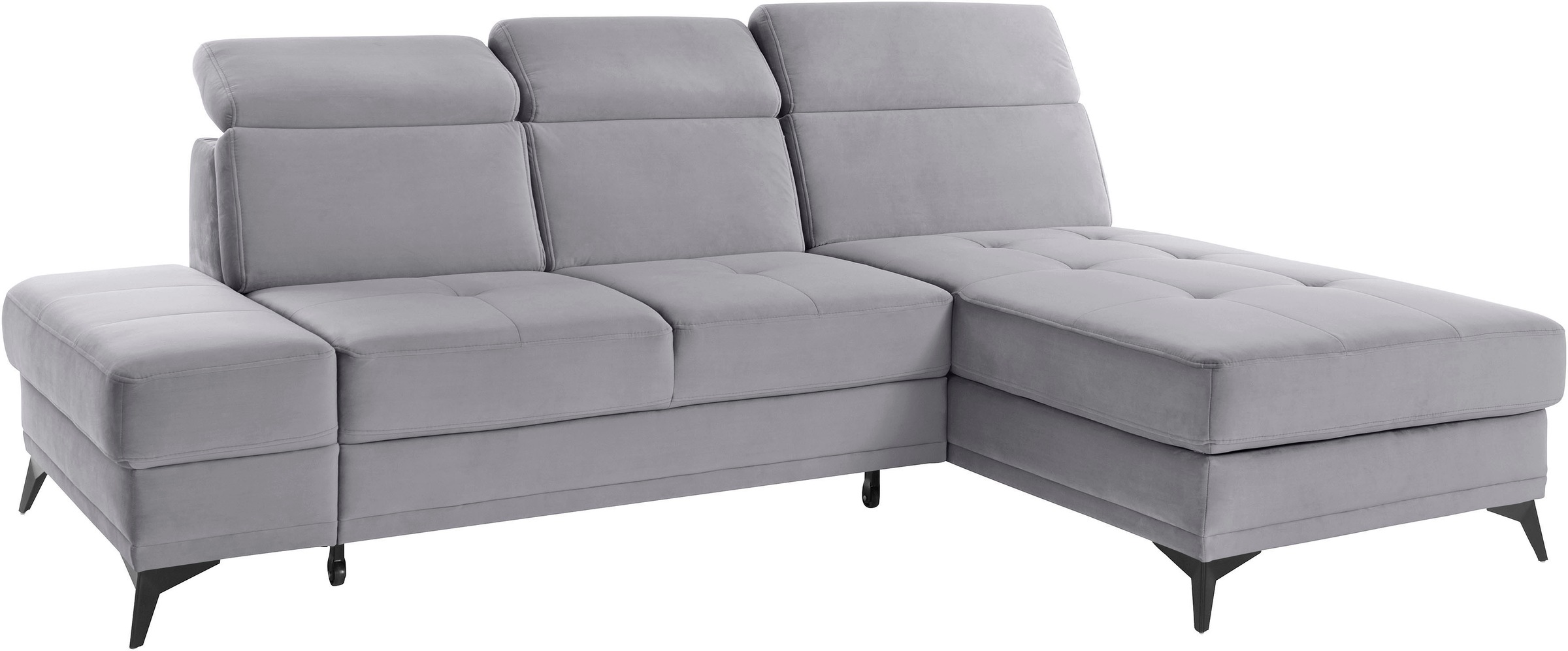 Ecksofa HOME AFFAIRE "Cardiz L-Form", grau (hellgrau), B:246cm H:83cm T:173cm, Webstoff (100% Polyester);Luxus-Microfaser Paris (90% Polyester/10% Polyamid);Struktur fein (100% Polyester);Samtoptik (100% Polyester), Sofas, Ecksofa, inkl.Kopfteilverstellun 8