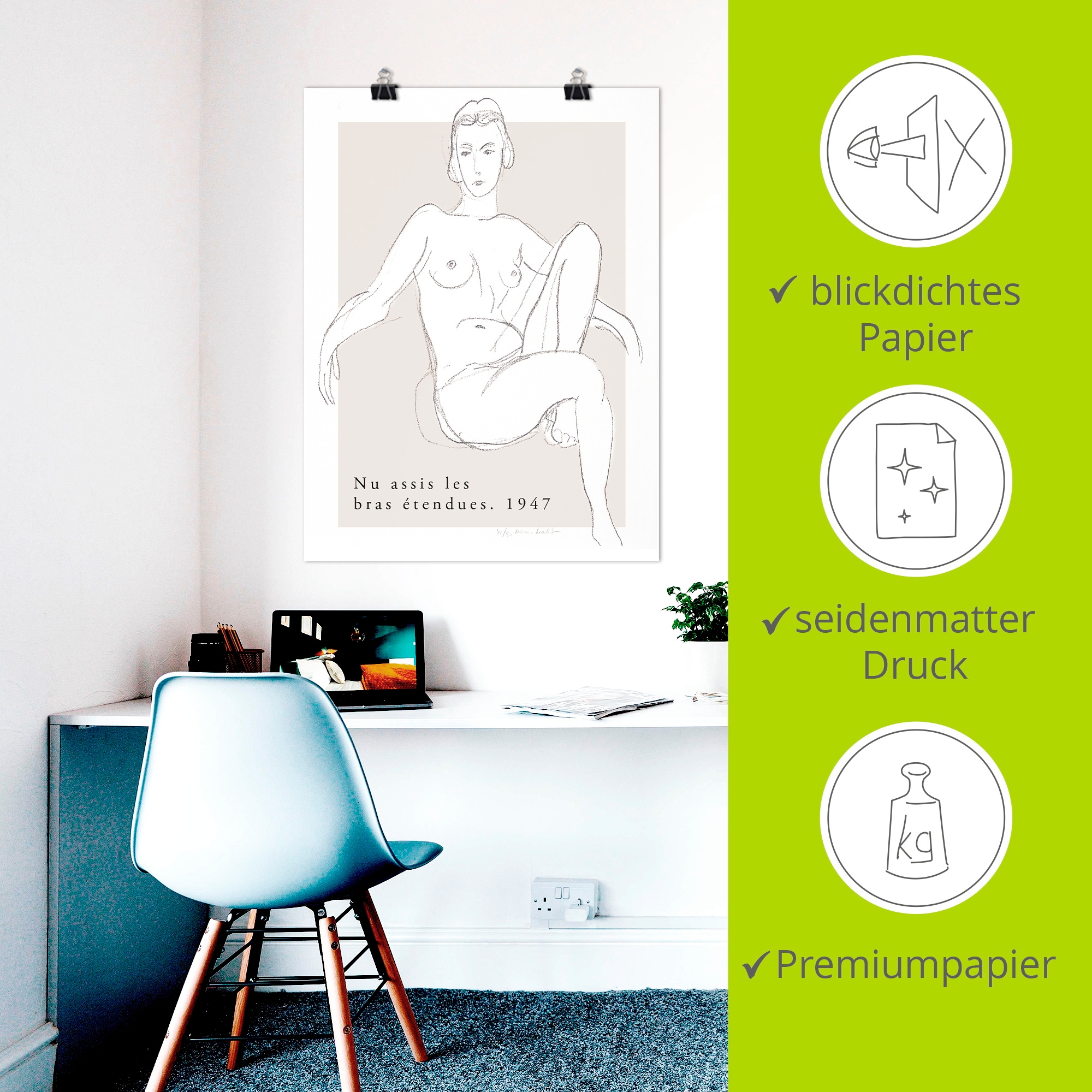 Artland Wandbild »Nu assis les bras étendues 1947« Bilder von Frauen 1 Stk. tlg. als Alubild, Leinwandbild, Poster, Wandaufkleber in verschied. Größen