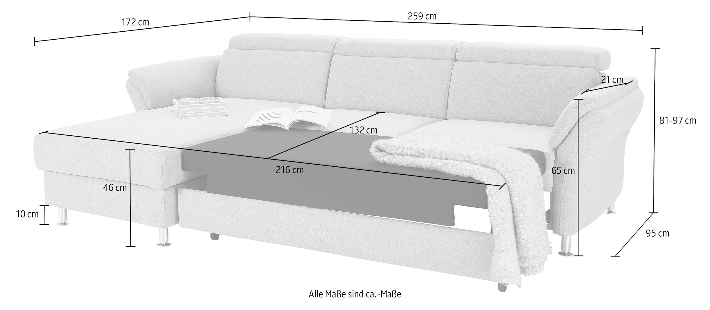 sit&more Ecksofa »Avignon L-Form«, Kopfteilverstellung, wahlweise mit Bettfunktion und Bettkasten
