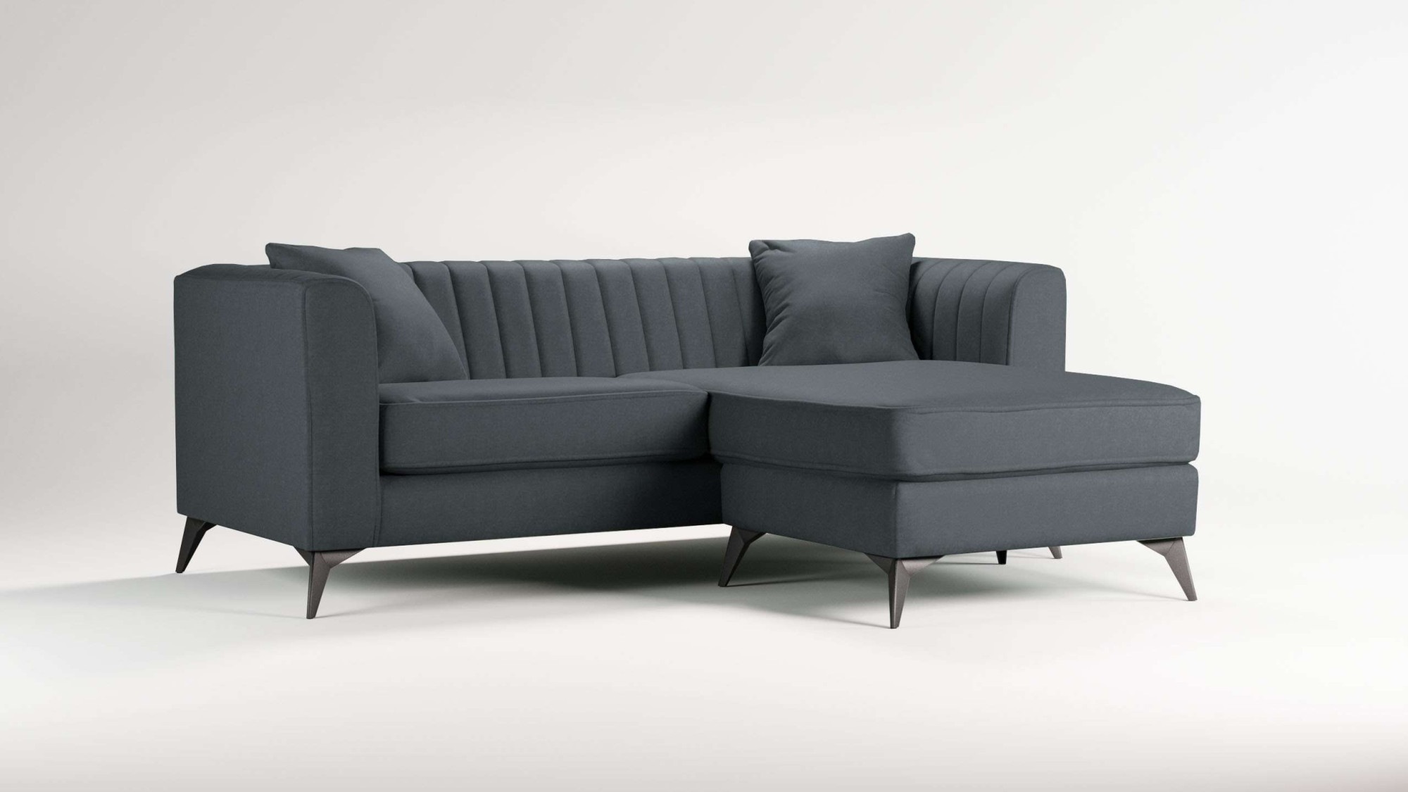 Places of Style Ecksofa »MATTHEW L-Form ideal für kleine Räume, Maße B/T/H: 201/162/74 cm«, elegantes Designsofa, feine Steppung im Rücken, incl. Zierkissen