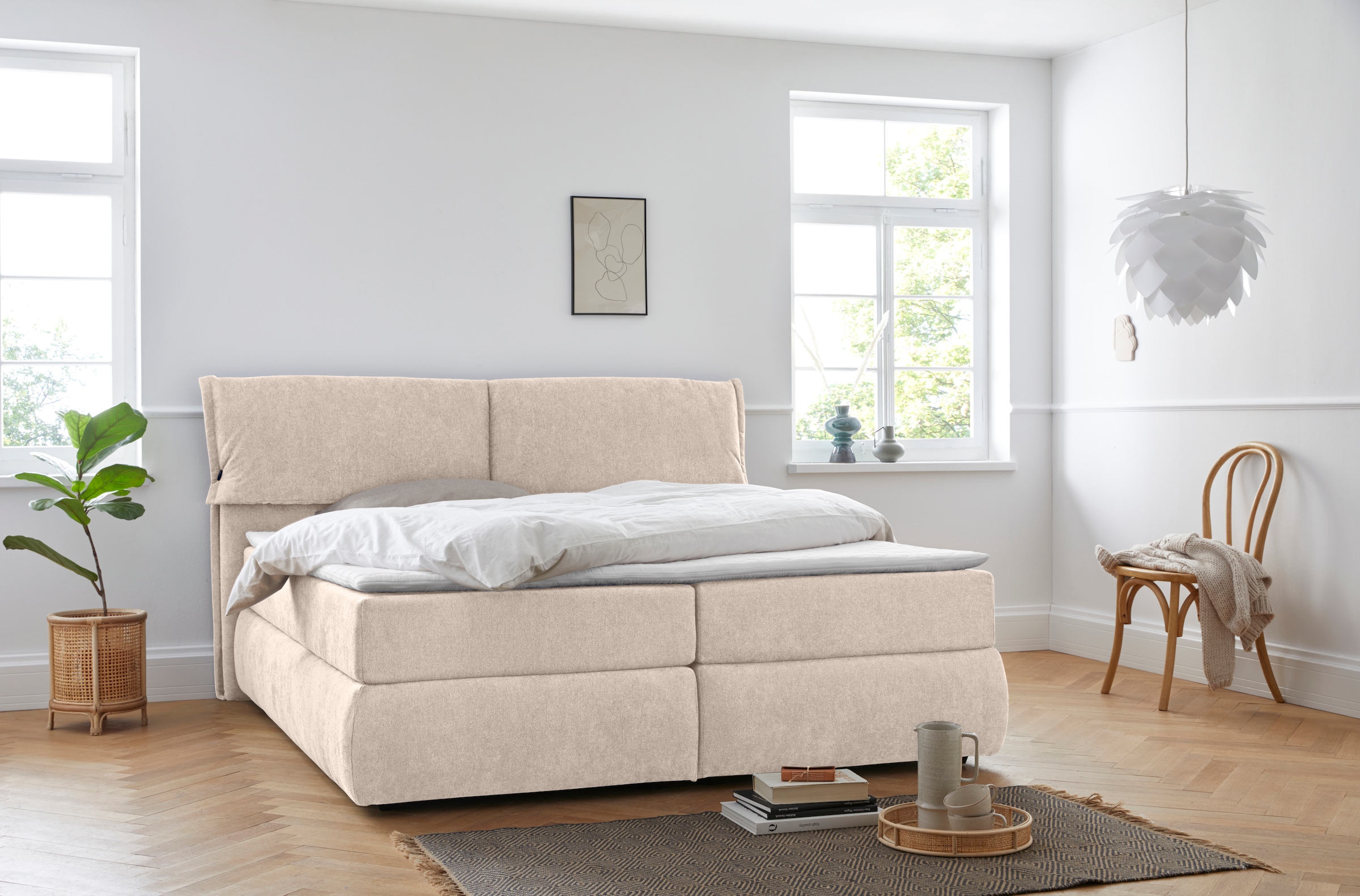 OTTO home Boxspringbett "Jenson" in 4 Farben, 4 Breiten, 3 Matratzenarten in 2 Härtegraden, Topper