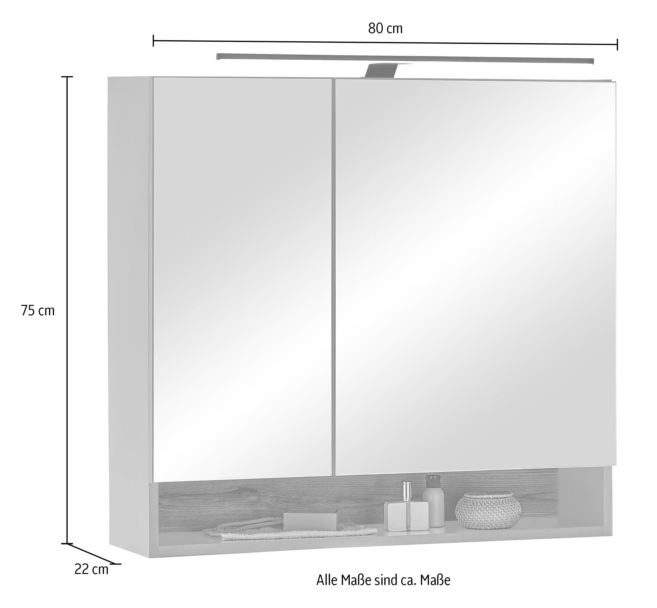 BASIC by Balculina Spiegelschrank »Denver Spiegelschrank, Badezimmerschrank BxHxT 80x75x22«, (1 St.), Breite 80 cm, Tür L/R montierbar, Softclose