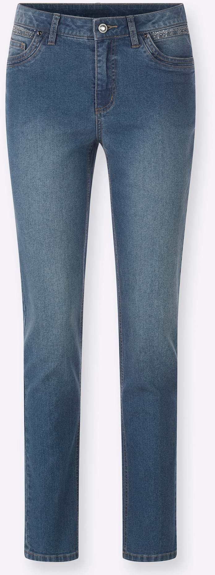 5-Pocket-Jeans INSPIRATIONEN, Damen, Gr. 52, Normalgrößen, blau, bleached, 78% Baumwolle, 20% Polyester, 2% Elasthan, unifarben, lang, Jeans 5-Pocket-Jeans 3