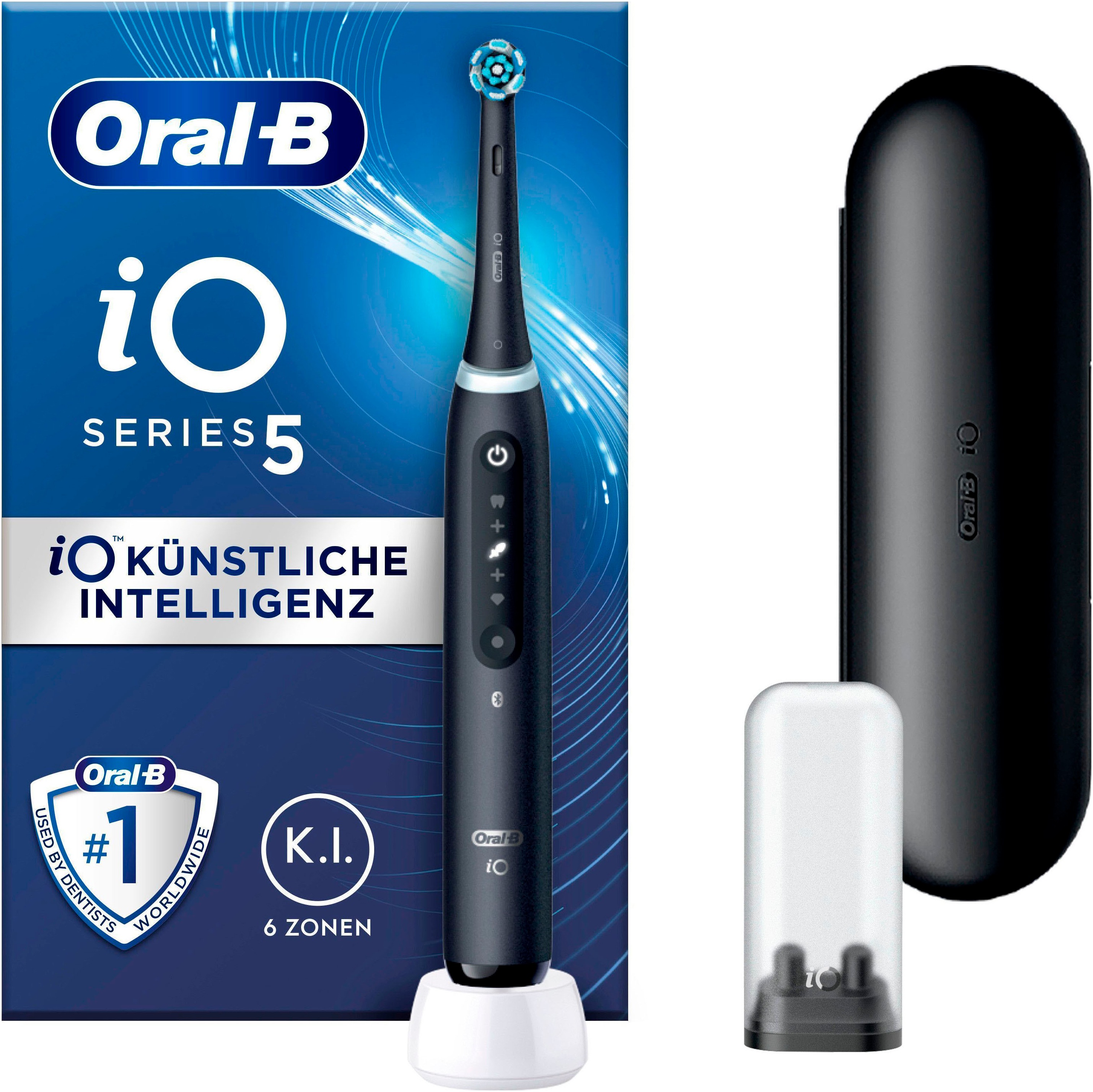 ORAL-B Elektrische Zahnbürste "iO 5", schwarz, Kunststoff, B:2,5cm H:24cm T:2,5cm, Elektrozahnbürsten, mit Magnet-Technologie, LED-Anzeige, 5