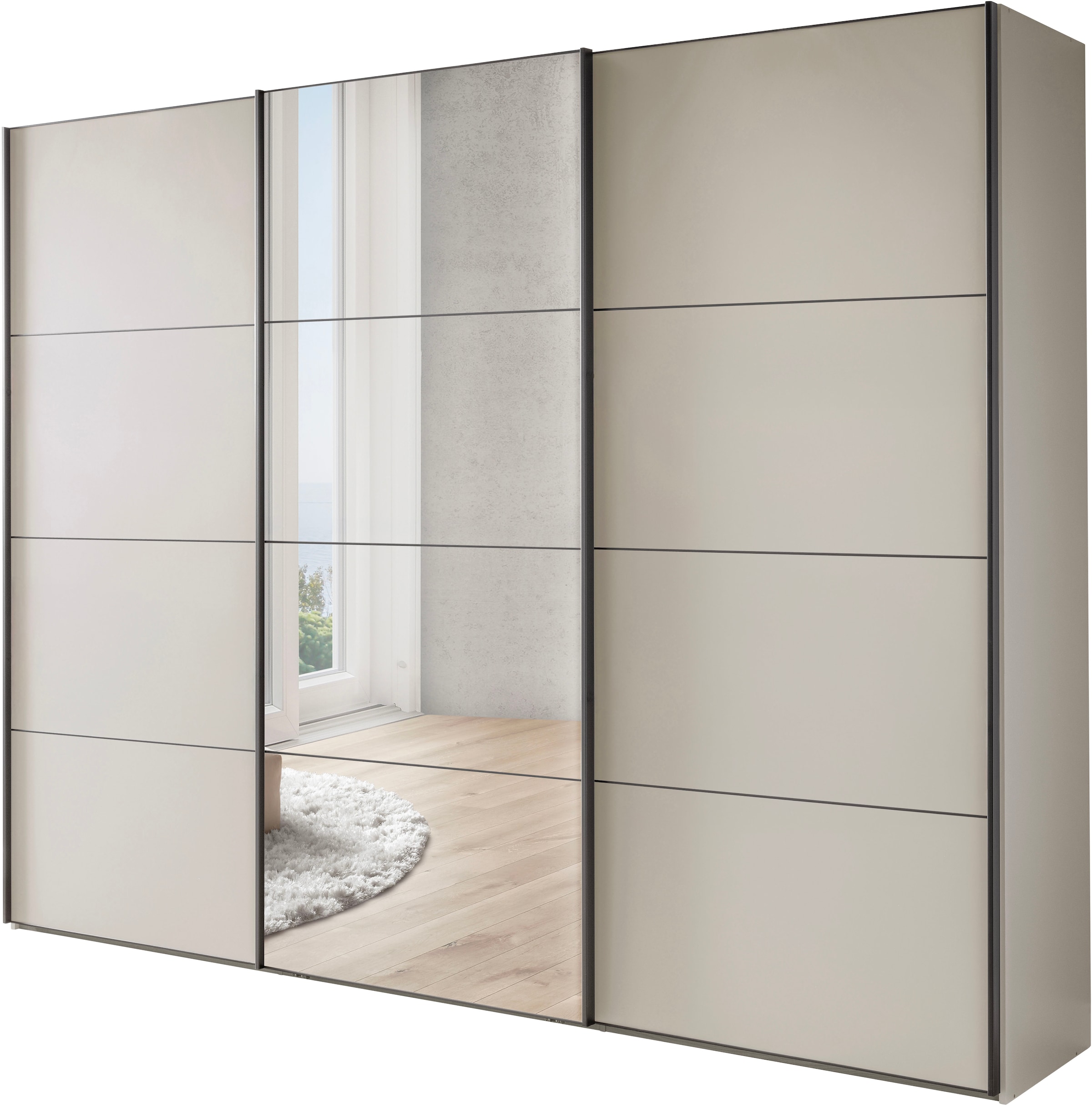 WIEMANN Schwebetürenschrank »Phoenix, Made in Germany, modernes Design, Highlight, Blickfang« Viele Farbkombinationen, in 4 Breiten und in 2 Höhen erhältlich,  maximaler Staurraum, inkl.Einlegeböden, Wäscheböden u. Dämpfer
