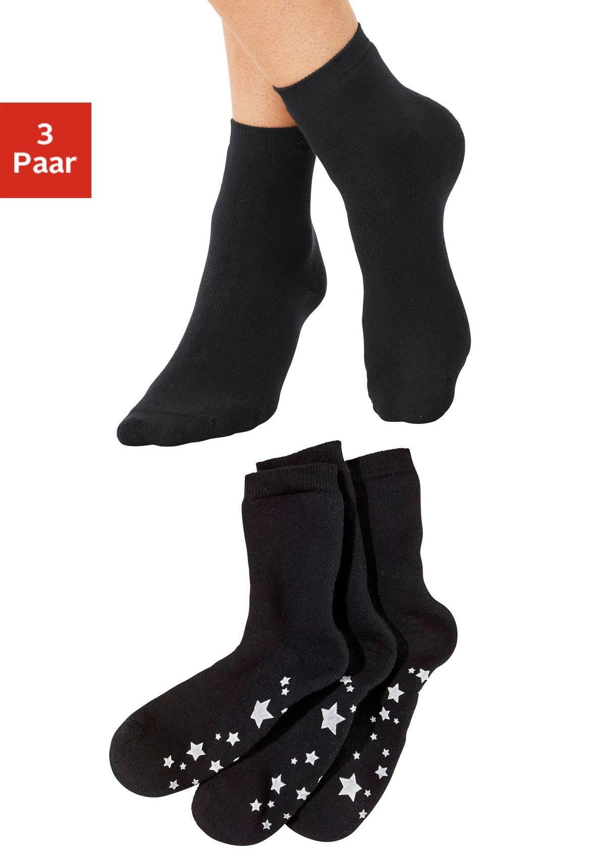 Lavana ABS-Socken "Damensocken Noppensocken" Packung, 3 Stk. tlg. mit Antirutschsohle im Sterndesign