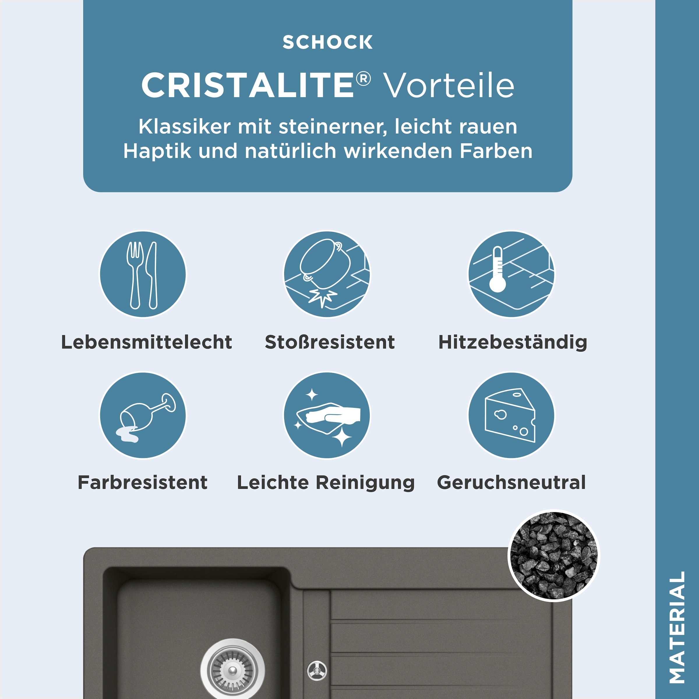 Schock Granitspüle »Typos D-100 S«, mit Ablauf und Abtropffläche, links und rechts einbaubar