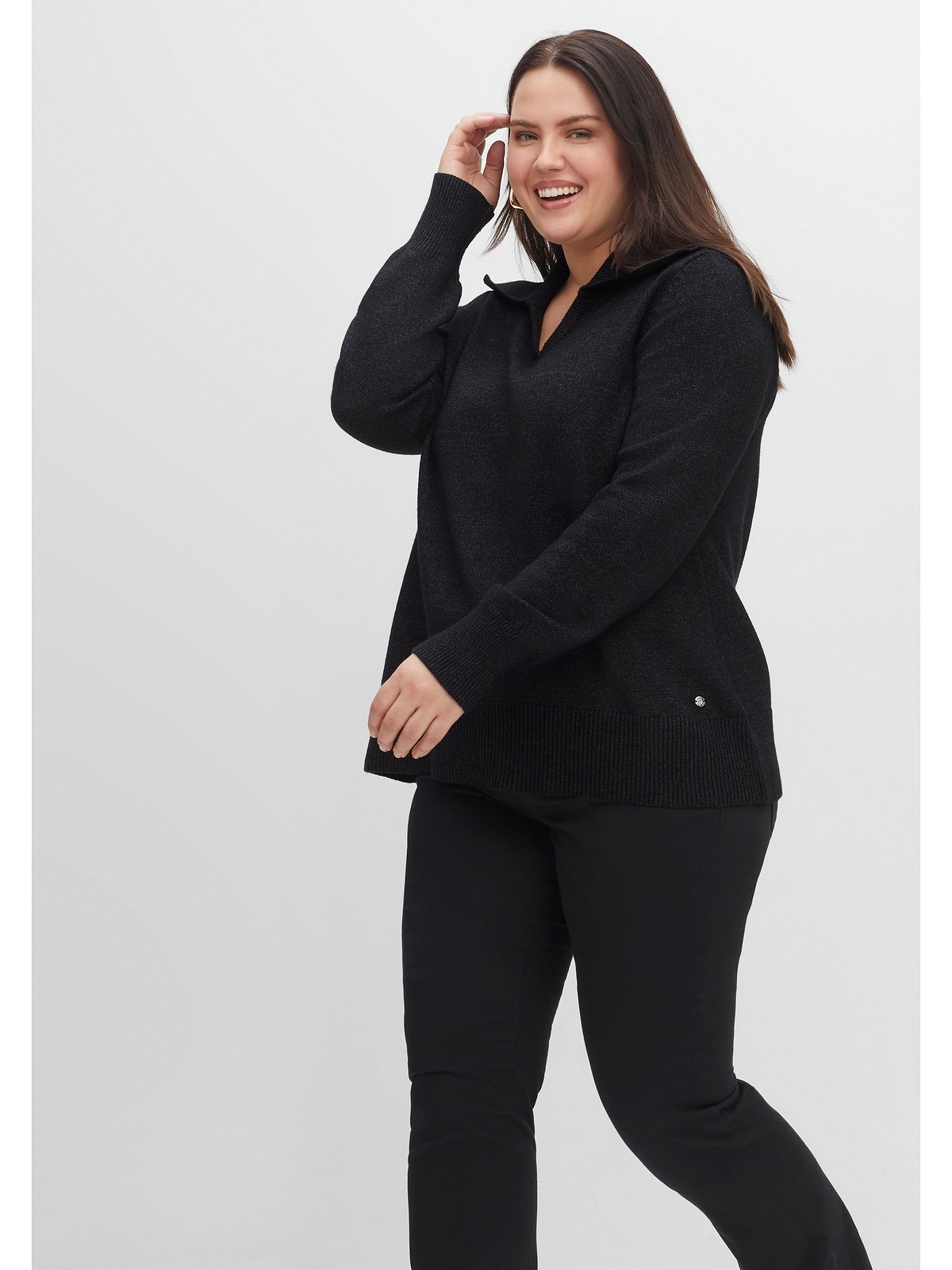 Sheego V-Ausschnitt-Pullover »Große Größen«, in | BAUR kaufen mit Rippstrick-Kragen großem A-Linie