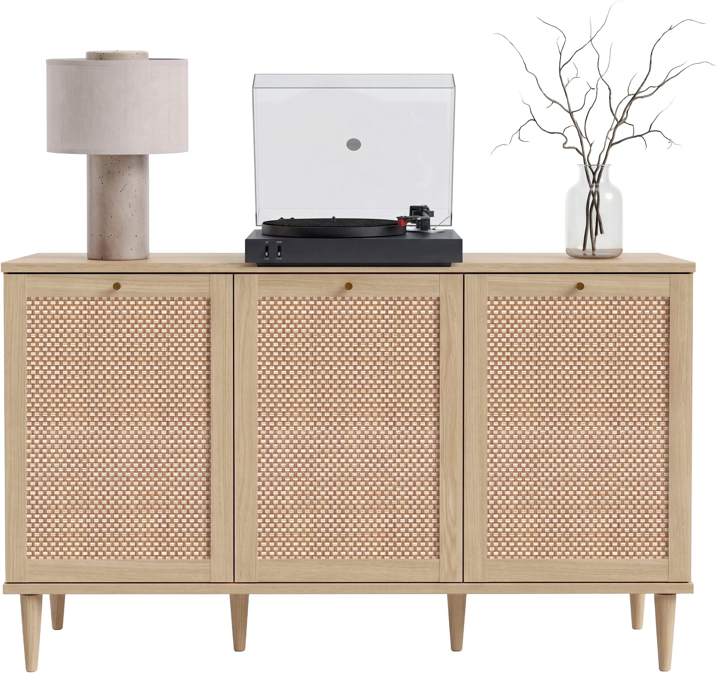 OTTO home Sideboard »ELLIAN mit  Wiener Geflechtoptik, 3 Türen, Boho Stil, Vintage« Holzfüße, Metallgriffe, Made in EU, viel Stauraum, FSC® zertifiziert