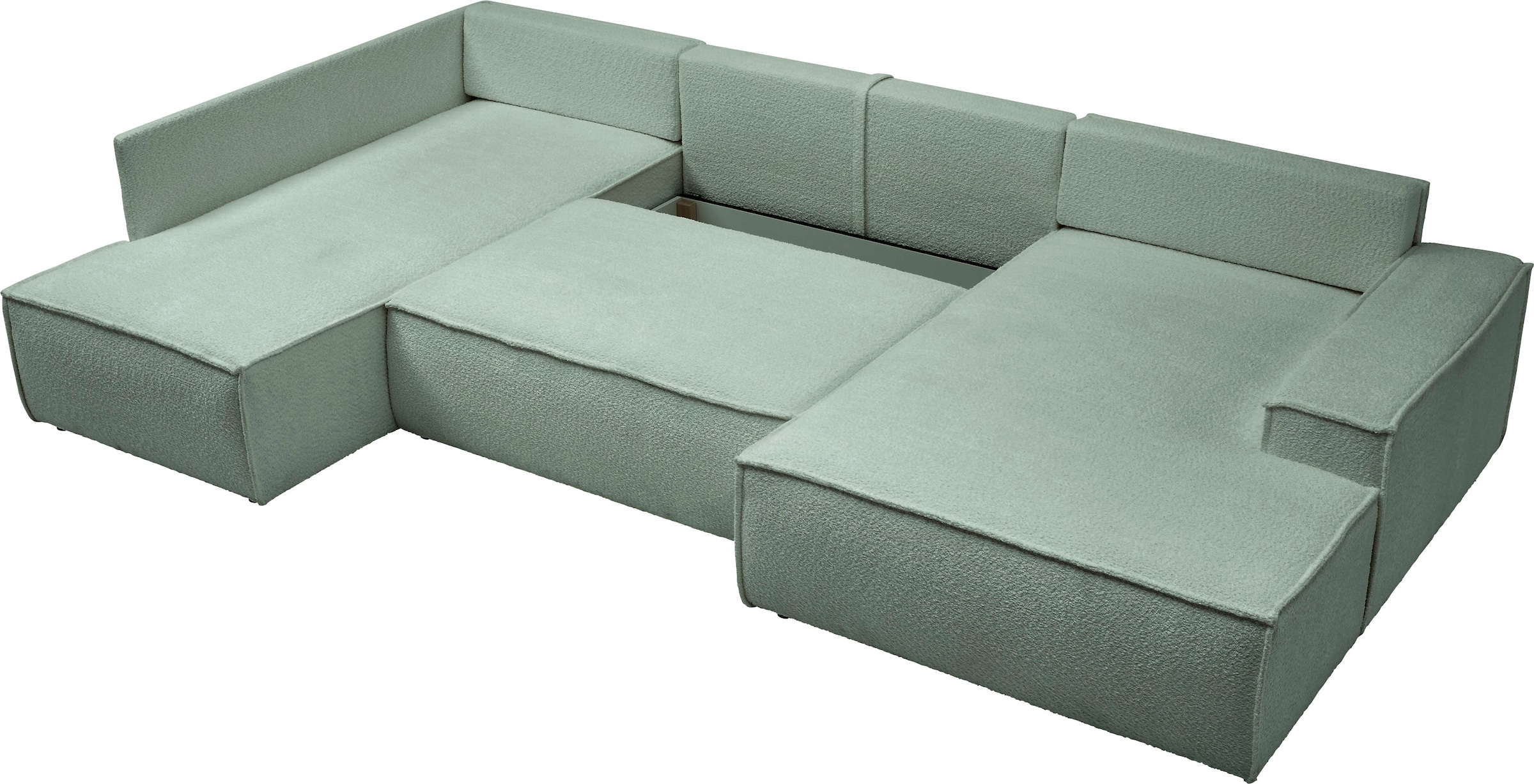 andas Wohnlandschaft »FINNLEY U-Form XXL 329 cm, Schlafsofa, Schlaffunktion m. Bettkasten«, (194/139 cm), Bouclé u. Struktur