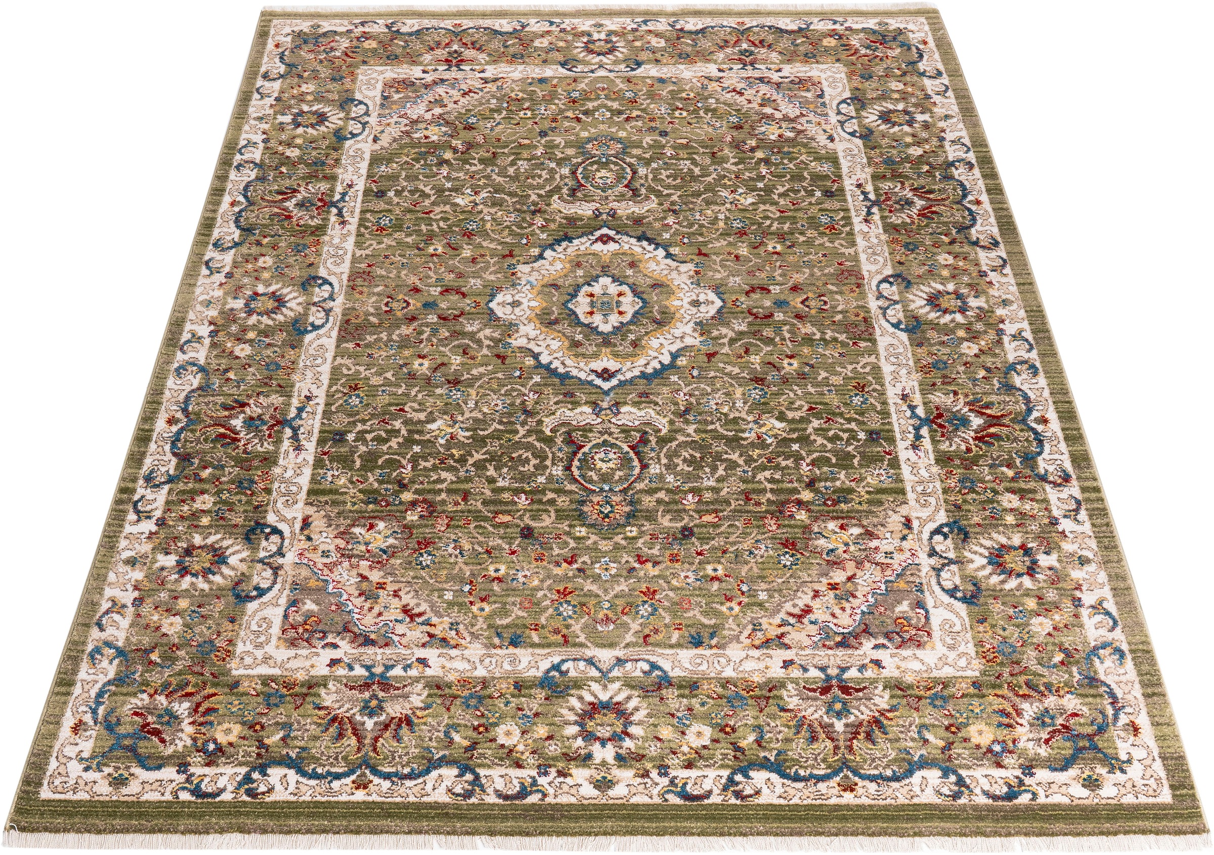 Teppich OTTO HOME "Molvio, mit & ohne Fransen" Gr. 2, grün, B:70cm H:18mm L:140cm, Kunstfaser, Teppiche, Teppich, Orient-Optik, Vintage Design, weich, Wohnzimmer, Schlafzimmer 3