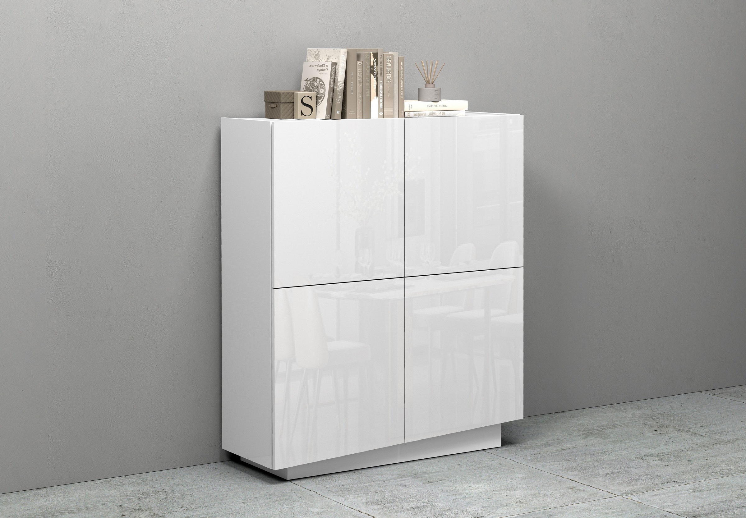 INOSIGN Highboard »VELA, Highboard, Höhe 120 cm,Design mit schrägen Türen«, (1 St.), Made in Italy, Maße-B/T/H: 100x35x120,hohes Sideboard,Anrichte,Kommode
