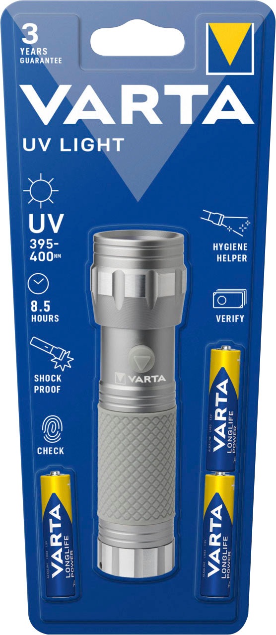 VARTA Taschenlampe »UV Licht«, (Set), Leuchte macht Unsichtbares sichtbar Hygienehilfe mit Schwarzlicht