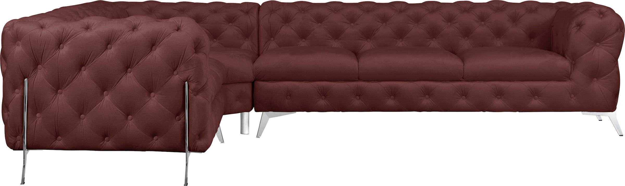 Leonique Chesterfield-Sofa "Amaury L-Form", großes Ecksofa, Chesterfield-Optik, Breite 323 cm, Fußfarbe wählbar