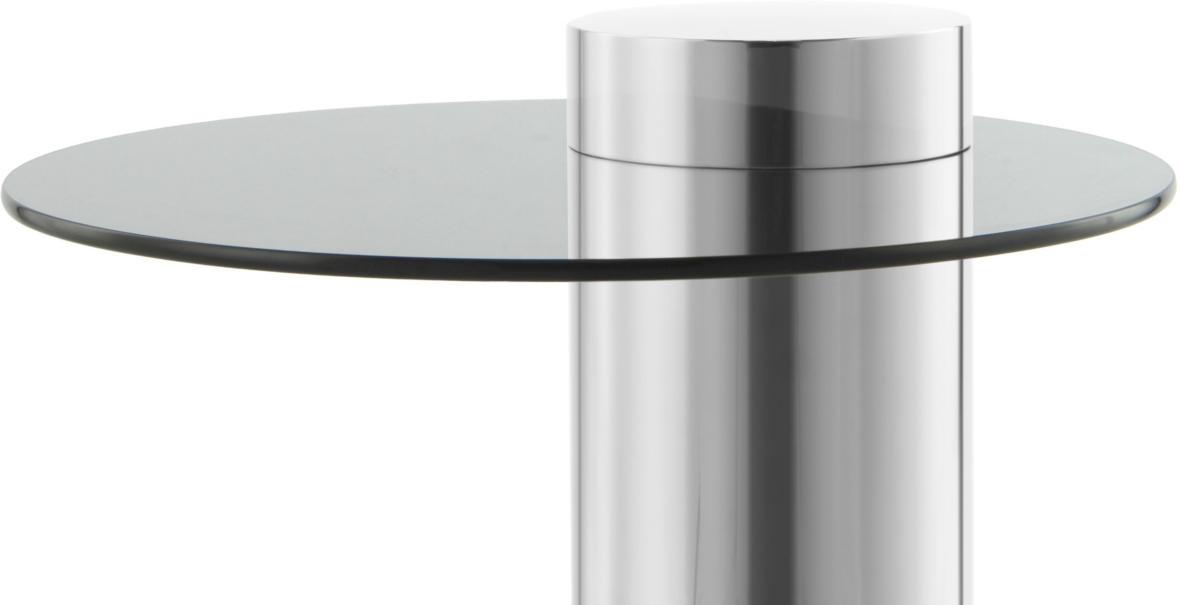 Kayoom Beistelltisch »Ontario 125, Runde Glasplatte aus Sicherheitsglas, 100% Edelstahl«, (1 St.), Minimalistisches Design, Säulengestell, pflegeleicht