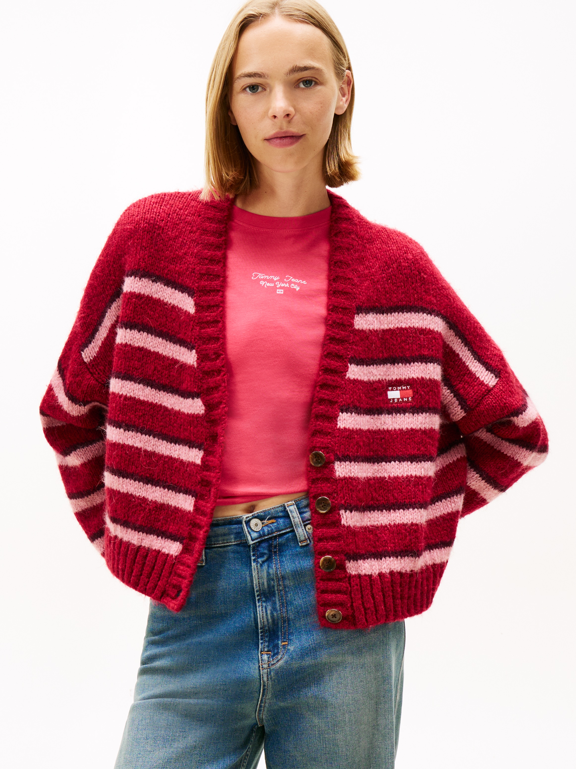 Tommy Jeans Strickjacke "TJW BADGE STRIPE FLUFF CARDI EXT" günstig online kaufen