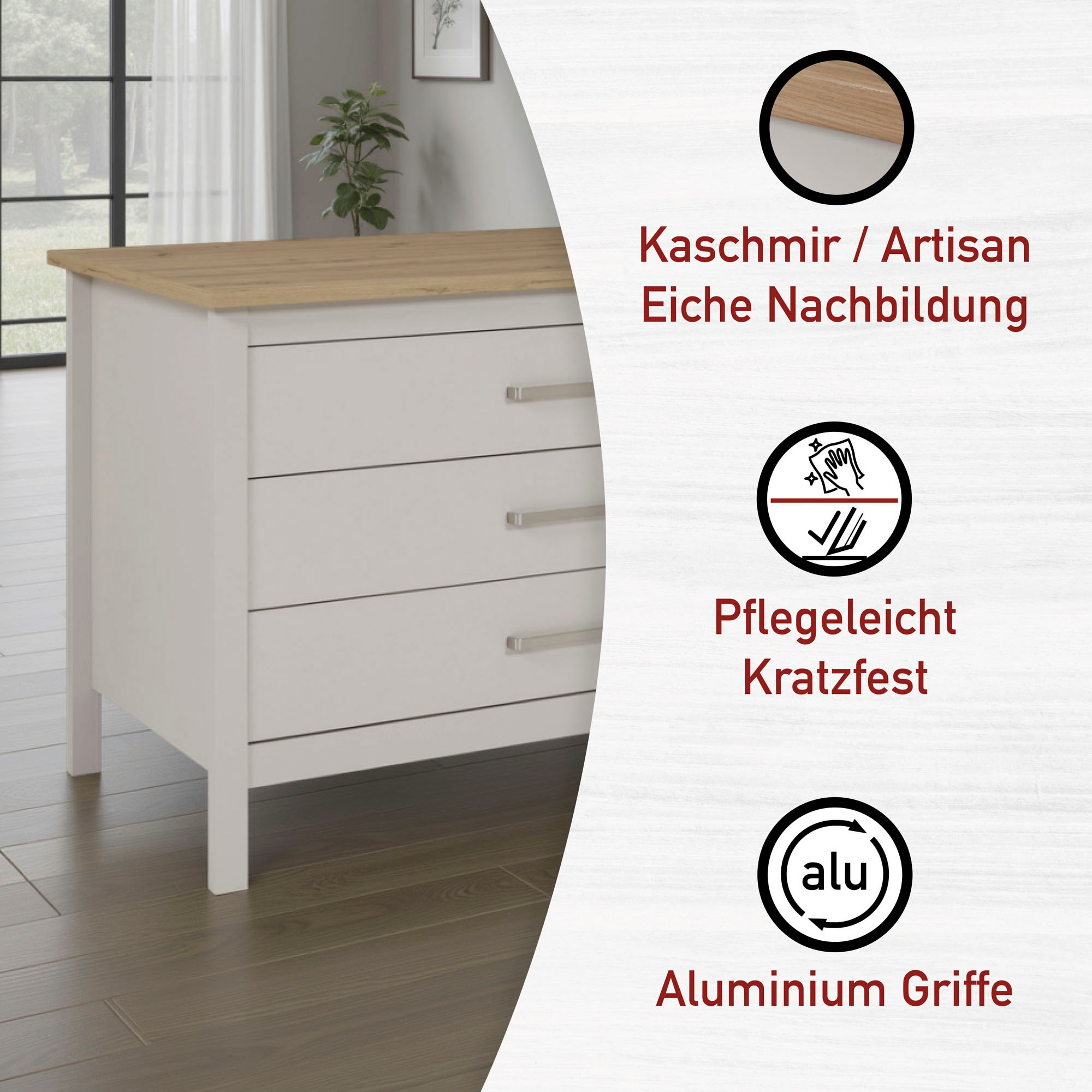 Inter Link Bartisch »Pienza, multifunktional für Küche & Essbereich, Kaschmir, Skandi Look« 1 Stk. tlg. Kücheninsel mit Soft-Close, Platz für 2 Hocker, 124x75x91 cm