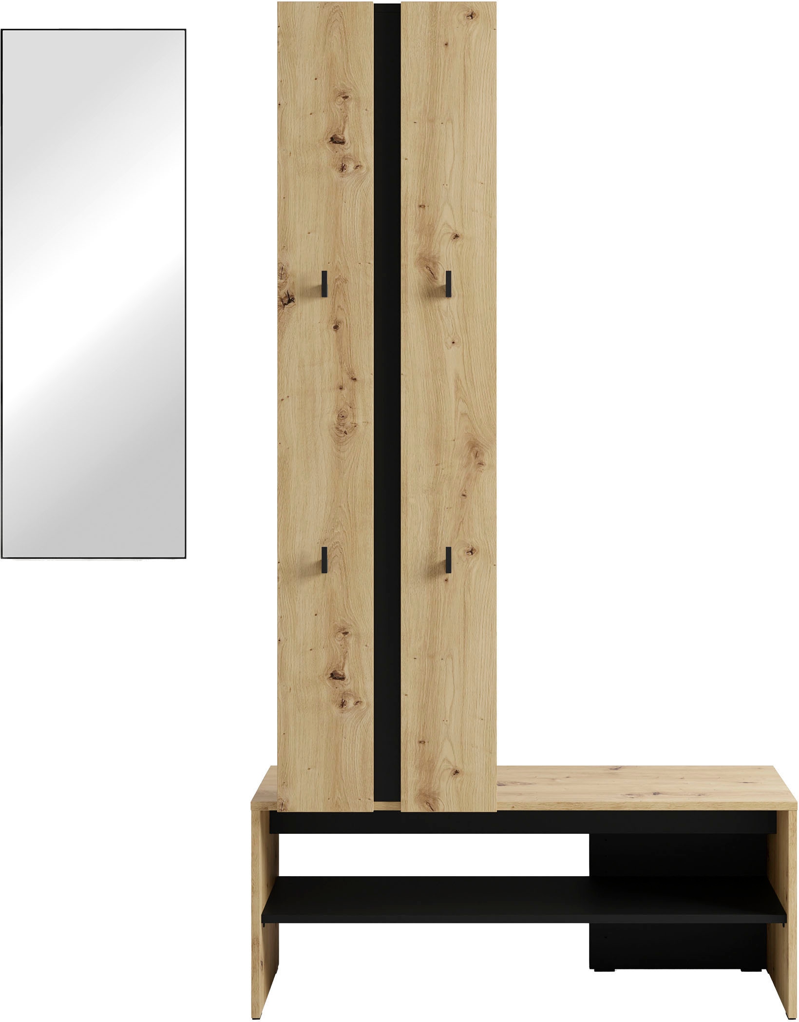 byLIVING Kompaktgarderobe »Dielen - Set Nante«, (2 St.), maximale Ordnung auf wenig Fläche mit Spiegel, Kleiderstange und Haken
