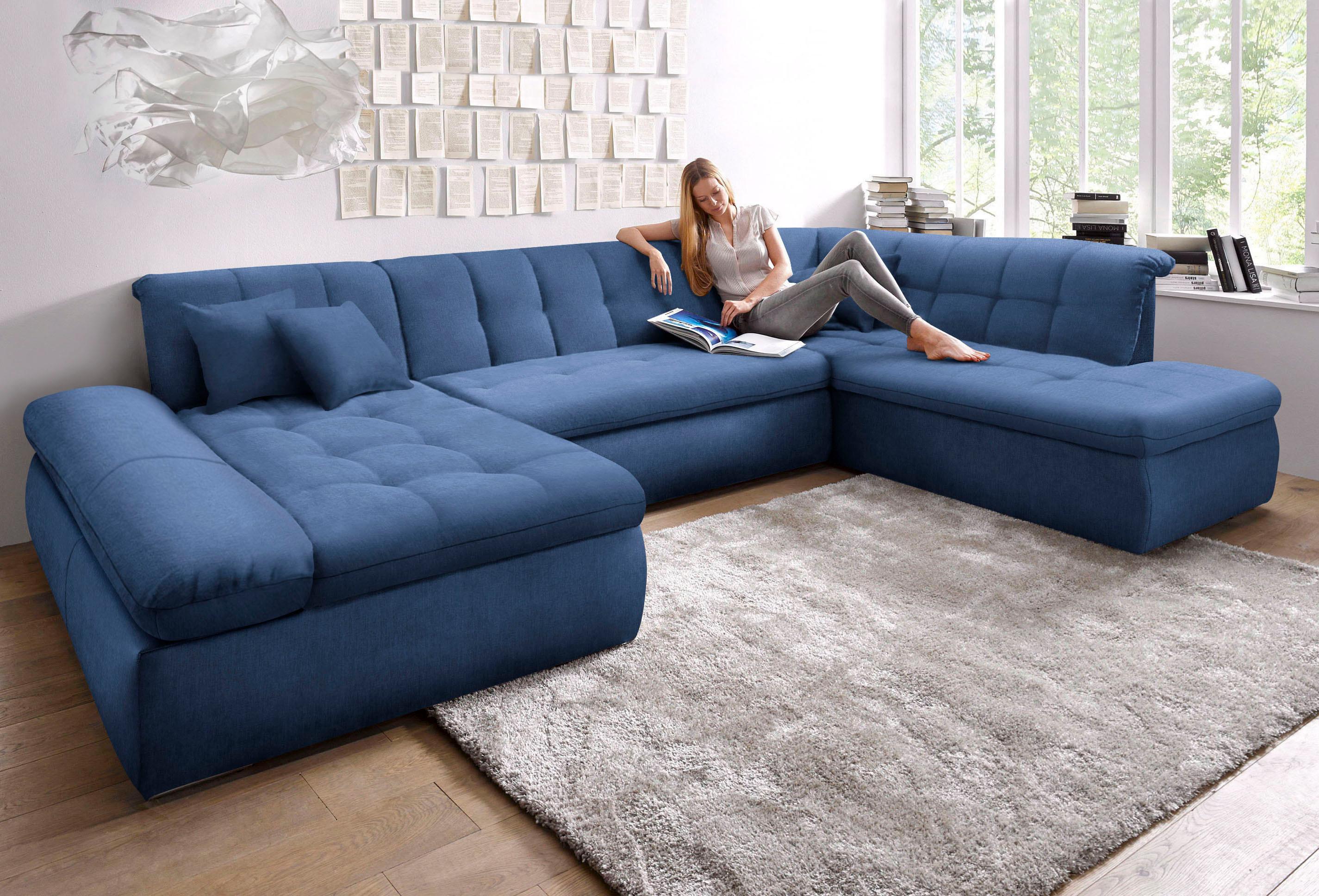 DOMO collection Wohnlandschaft "NMORIC im XXL-Format, 353x216x80 cm, inkl. Zierkissen U-Form" wahlweise mit Bettfunktion und Armlehnenverstellung