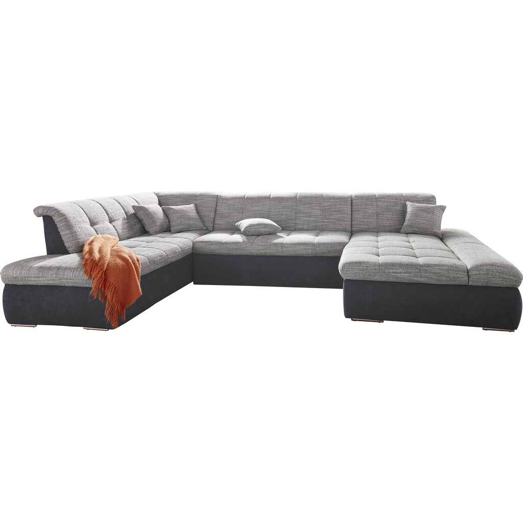 DOMO collection Wohnlandschaft »PB Moric wahlweise mit Bettfunktion und Armteilverstellung, Schlafsofa«, XXL-Format B/T/H: 353/216/80 cm, feine Steppung, incl. Zierkissen