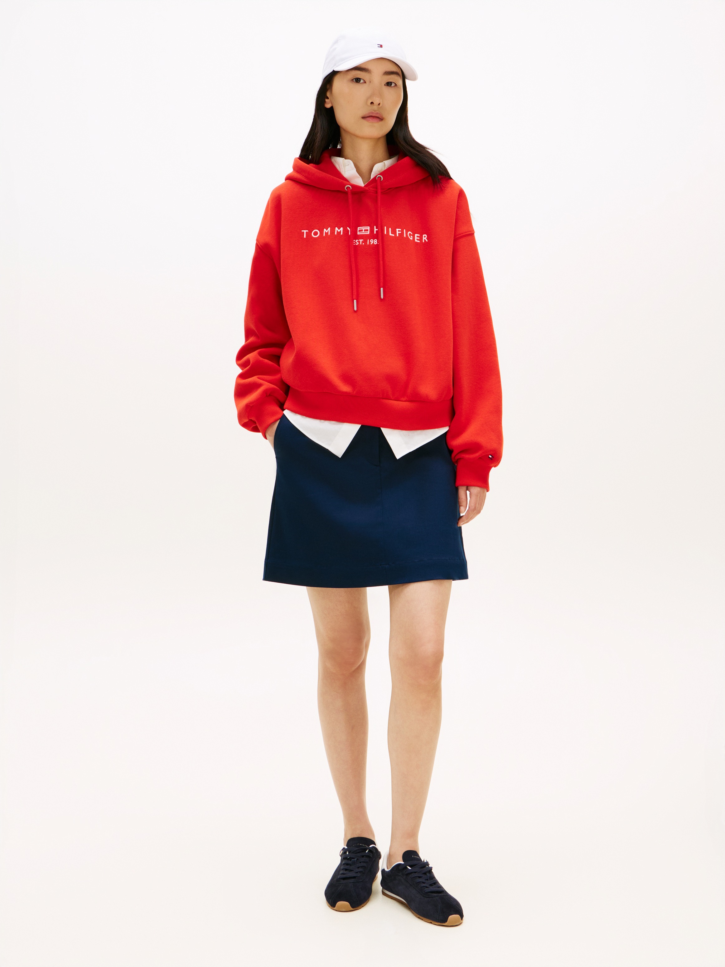 Kapuzensweatshirt TOMMY HILFIGER "CORP LOGO MDRN HOODIE", Damen, Gr. L (42/44), fireworks, Sweatware, Obermaterial: 63% Baumwolle, 37% Polyester, unifarben, regular fit, Rippbündchen, Sweatshirts 2