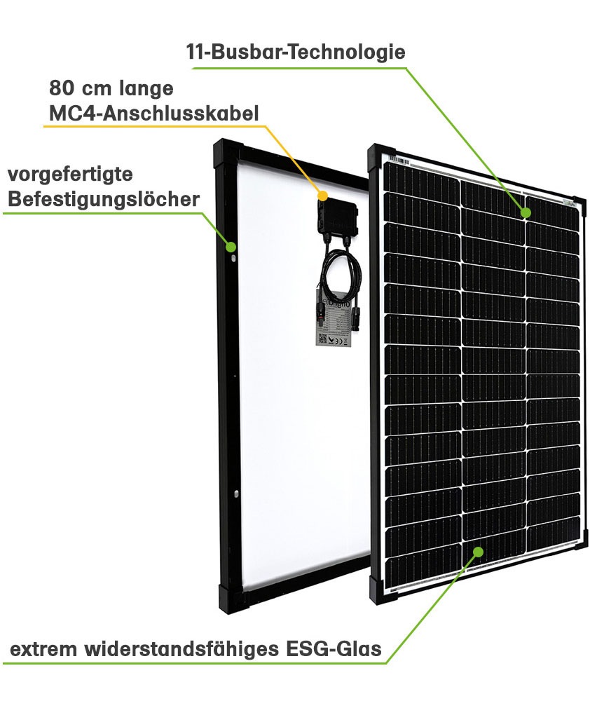 offgridtec Solarmodul »MONO-130 V2 Solarpanel 20V Black Frame«, 2 Bypass Dioden