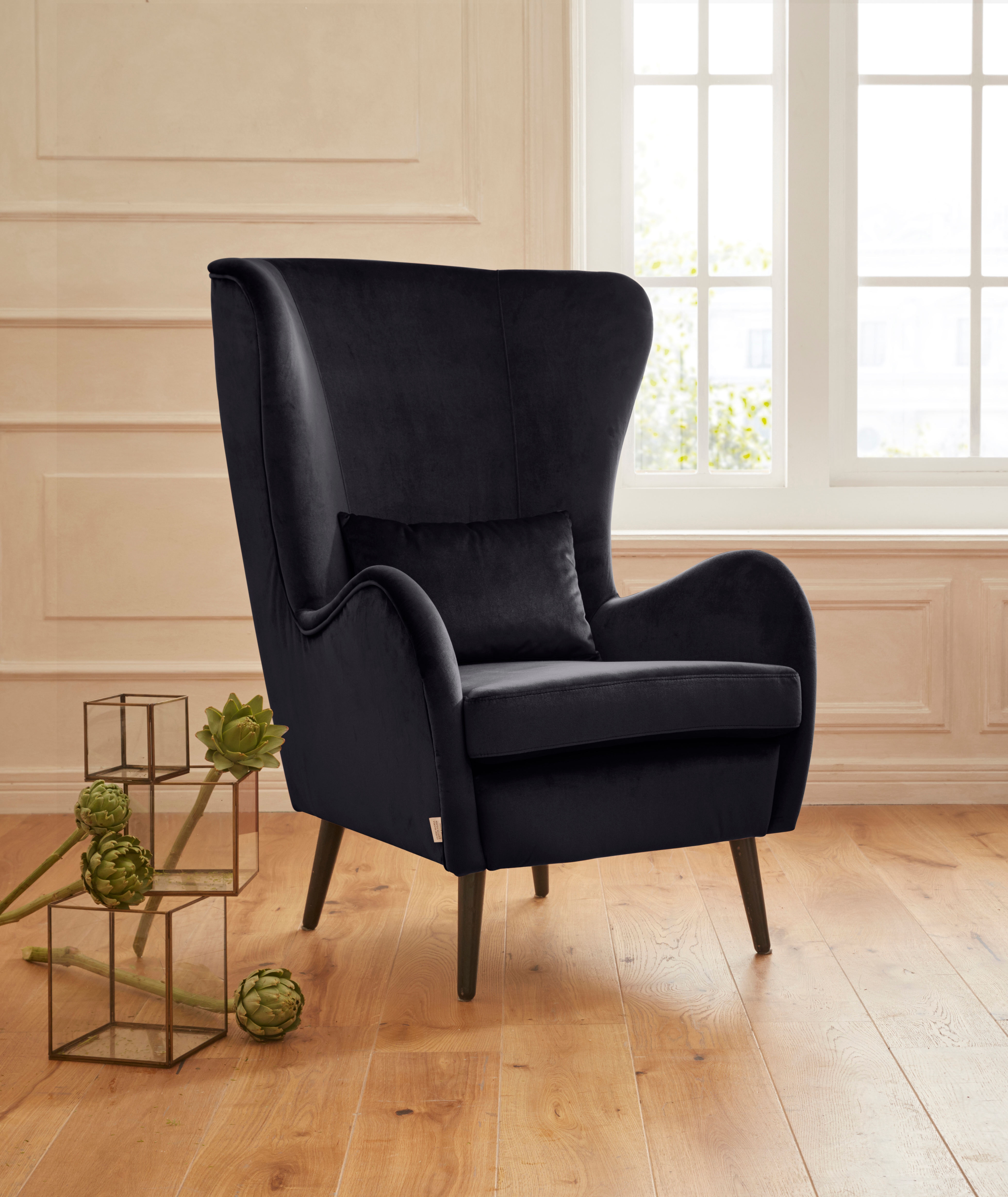 OTTO home Sessel "Salla auch in Fellimitat und Feincord, viele Bezugsarten, Ohrensessel" wahlweise mit oder ohne Hocker; großer Sessel: Maße B/T/H: 78/94/118cm