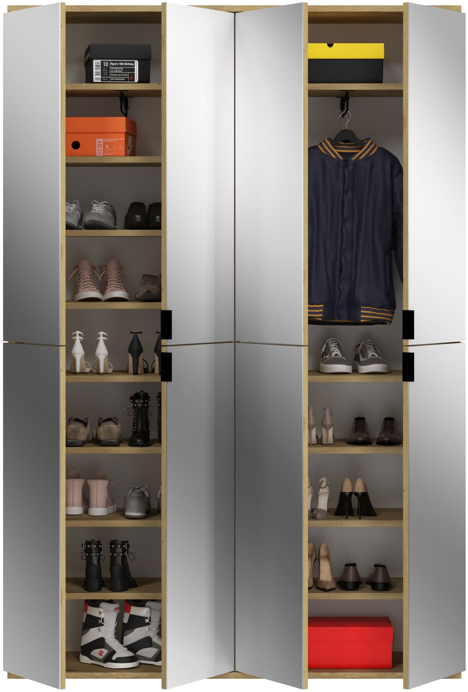 INOSIGN Garderoben-Set »Trondheim, Breite 122cm, best. aus 2 Schränken, 8 Türen, 18 Fächer«, (Set, 2 St.), inkl. ausziehbarer Kleiderstange, Garderobenschrank, Kleiderschrank