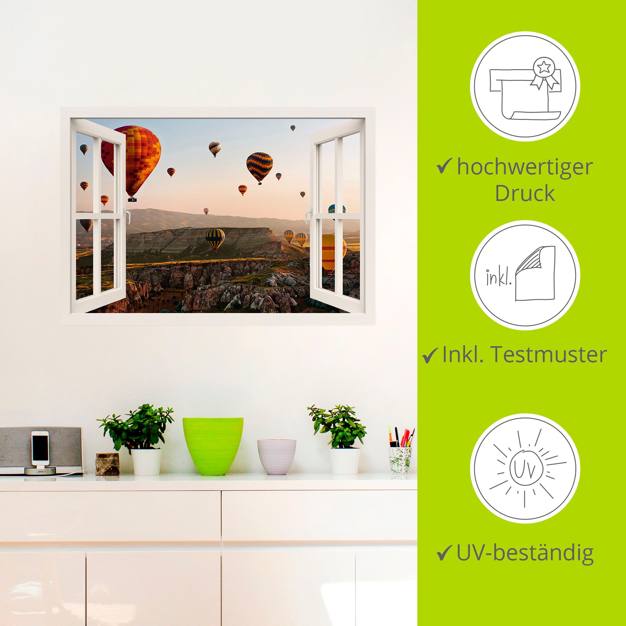 Artland Wandbild »Fensterblick Kappadokien Ballonfahrt«, Ballonfahren, (1 St.), als Poster, Wandaufkleber in verschied. Größen