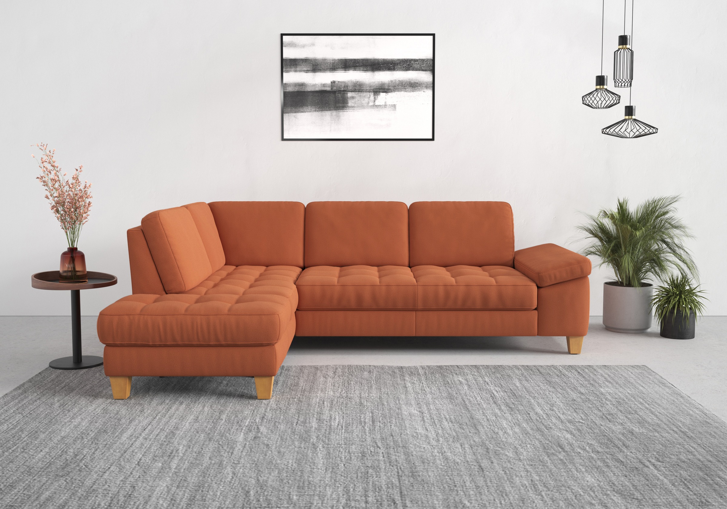 Ecksofa SIT & MORE "Westham L-Form", orange (terra), B:261cm H:88cm T:179cm, 90% Polyester 10%Polyamid, Sofas, Ecksofa, mit Ottomane, mit oder ohne Bettfunktion, Bettkasten, Verstellung 4