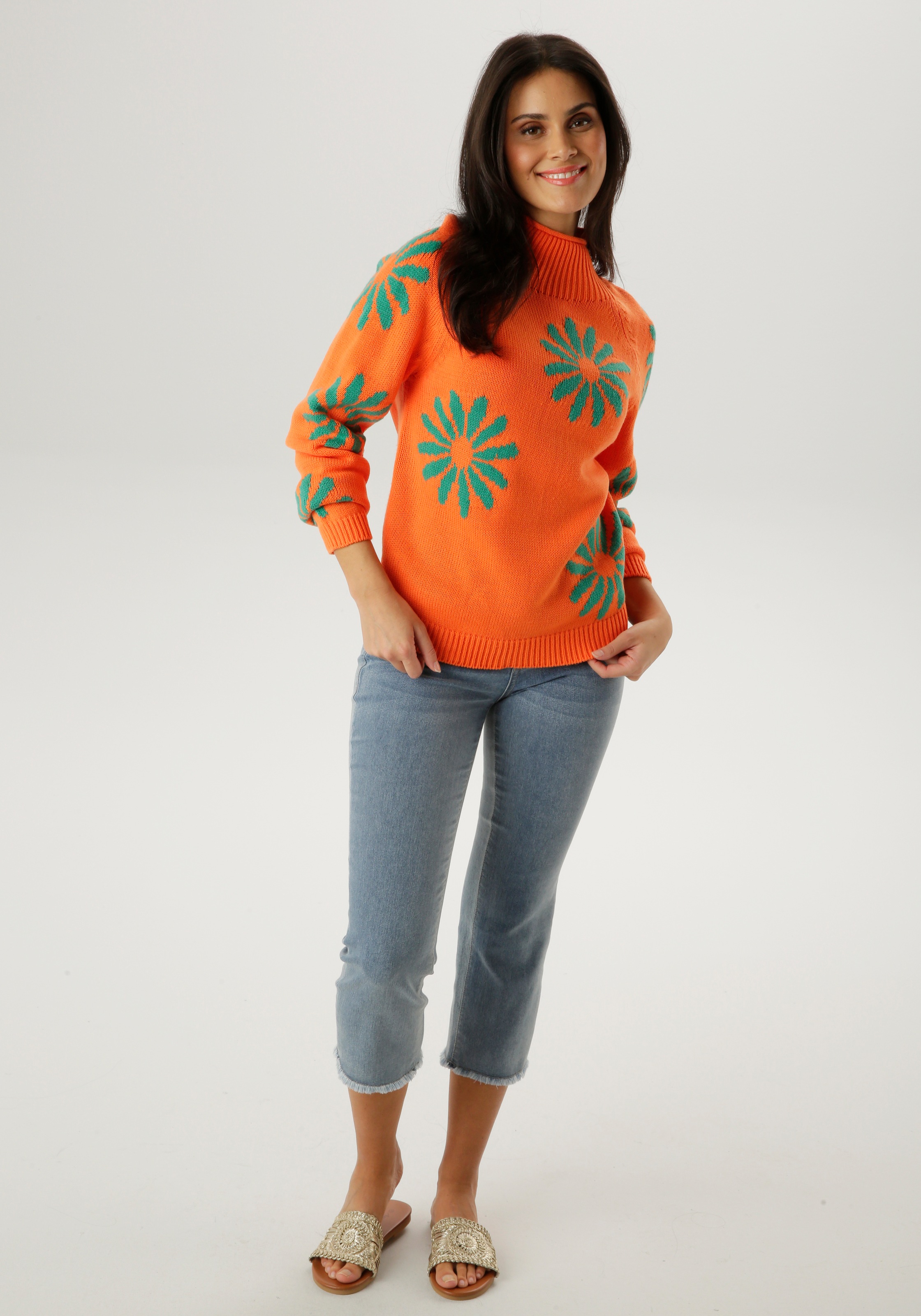 Selected Aniston Knit Sweater Orange/Green Size 40 3