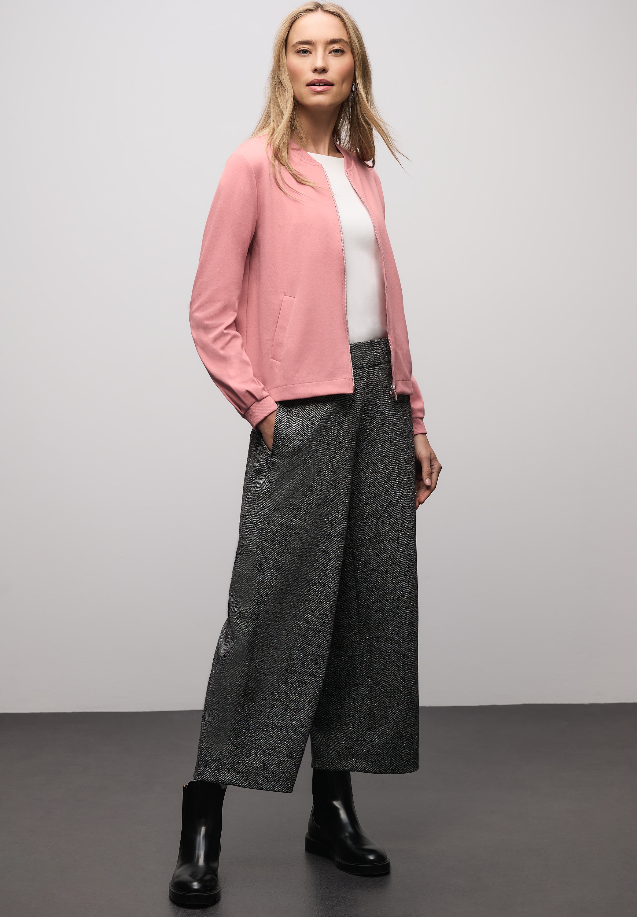 STREET ONE Sweatjacke in Blouson-Optik und mit Glitzer