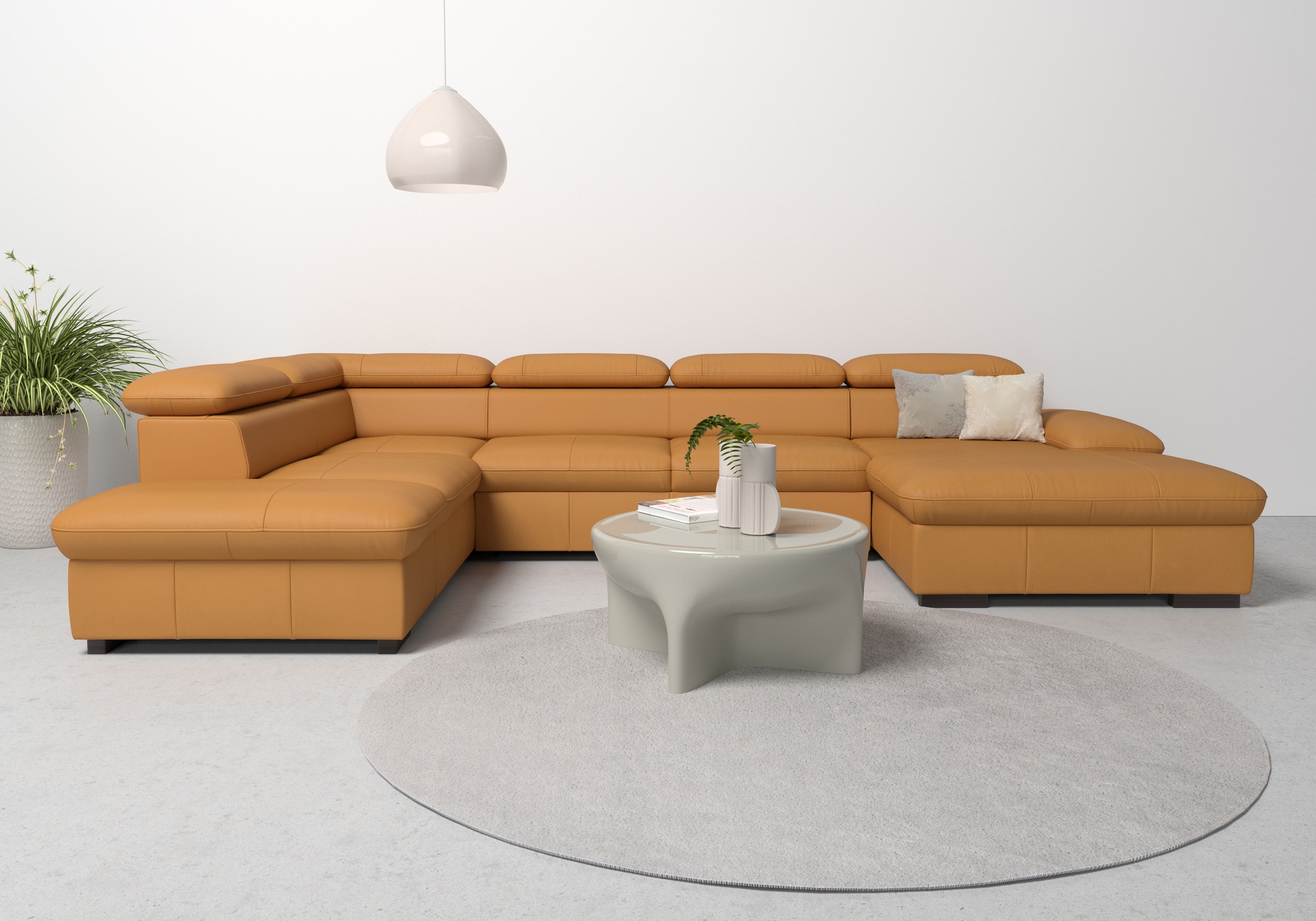 OTTO home Wohnlandschaft "Alberto U-Form, B: 350 cm, mit Kopfteilverstellung, XXL-Sofa" mit Schlaffunktion, Couch mit Lederoption