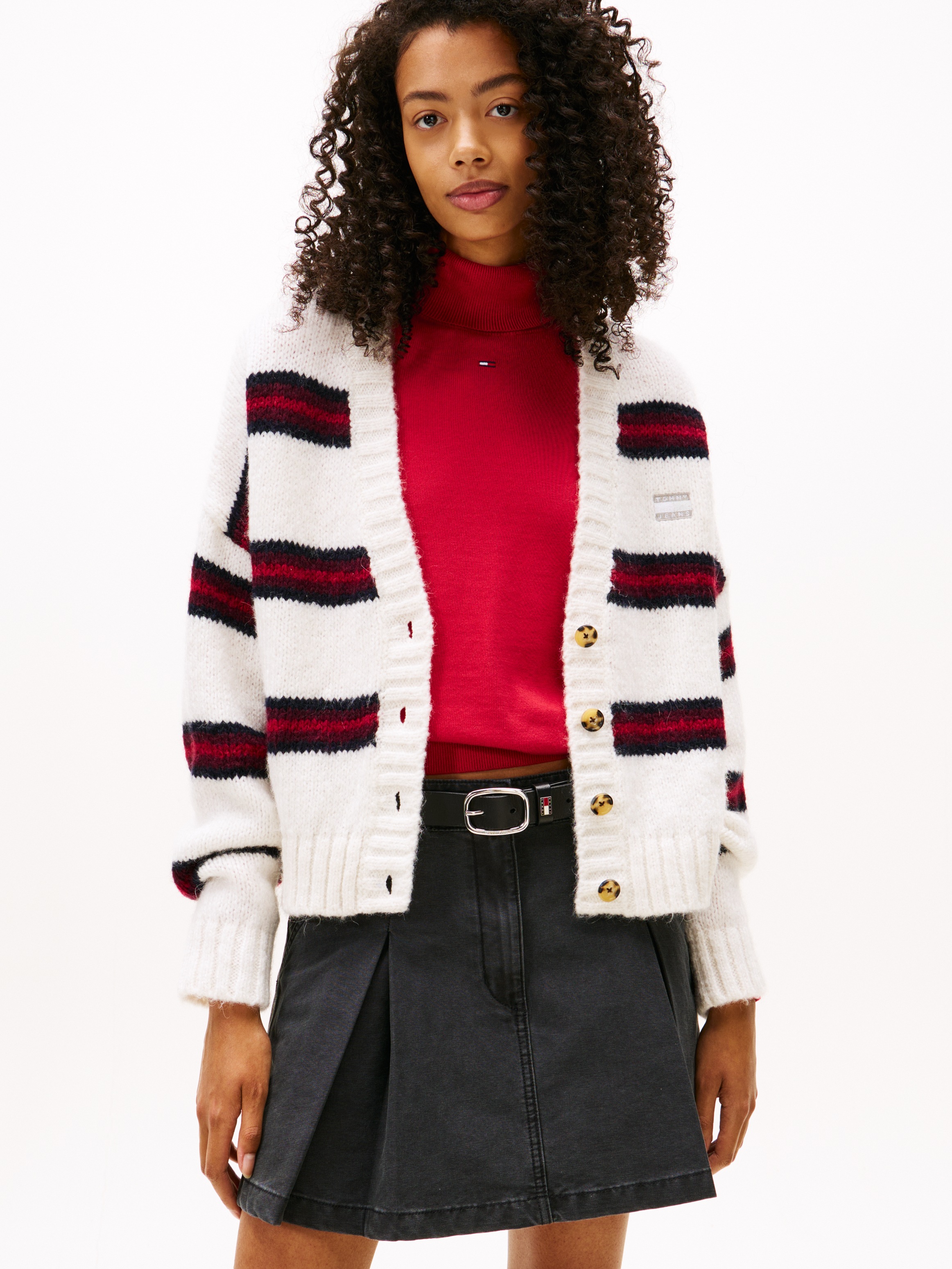 Tommy Jeans Strickjacke "TJW BADGE STRIPE FLUFF CARDI EXT" günstig online kaufen