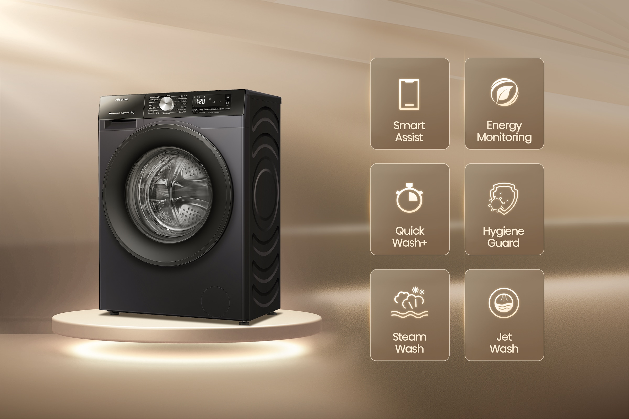Hisense Waschmaschine »WF3S9043BB3«, 9 kg, 1400 U/min, Wifi-ConnectLife