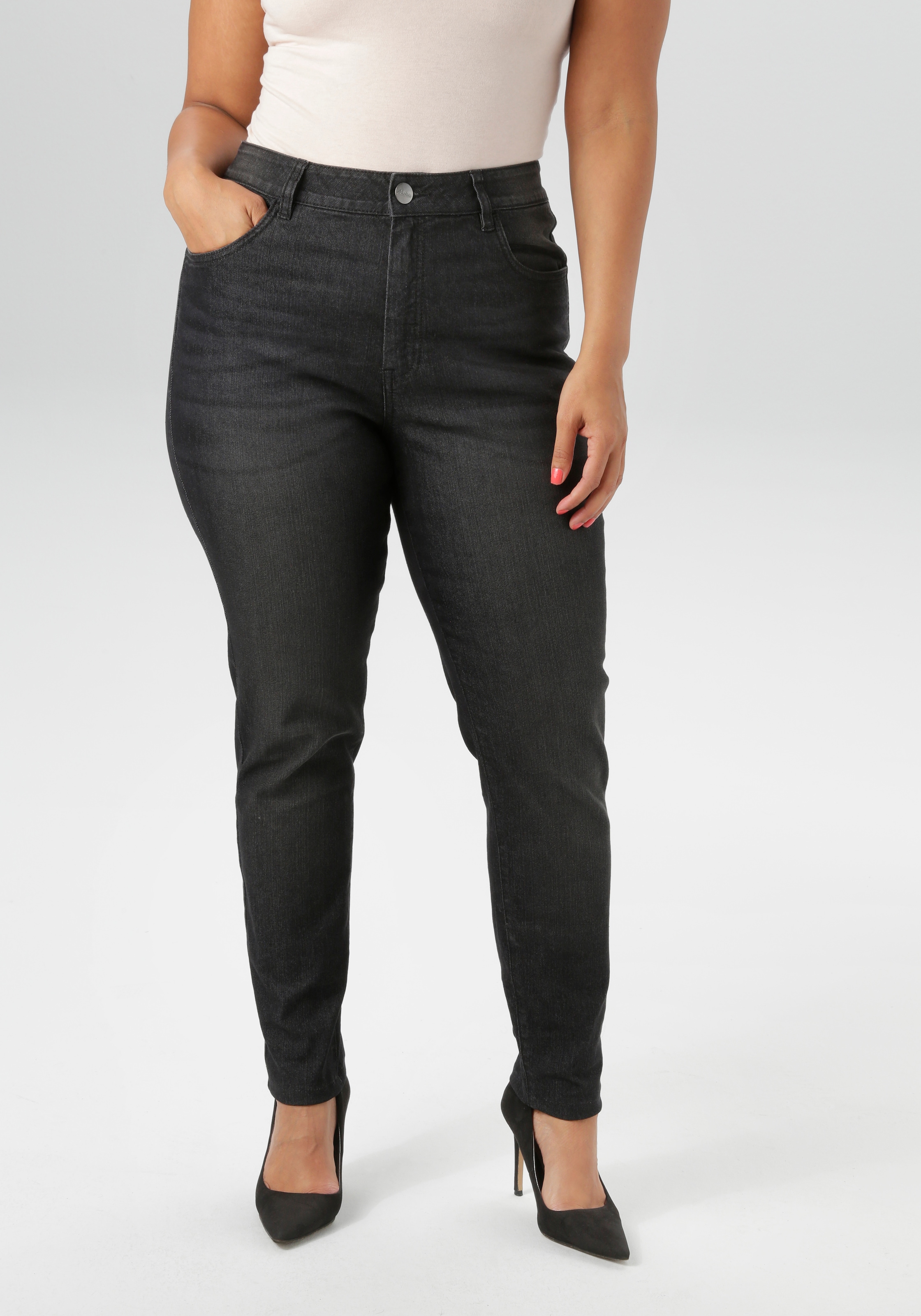Aniston PLUS Skinny-fit-Jeans, regular waist - in dezenter Used-Waschung - günstig online kaufen
