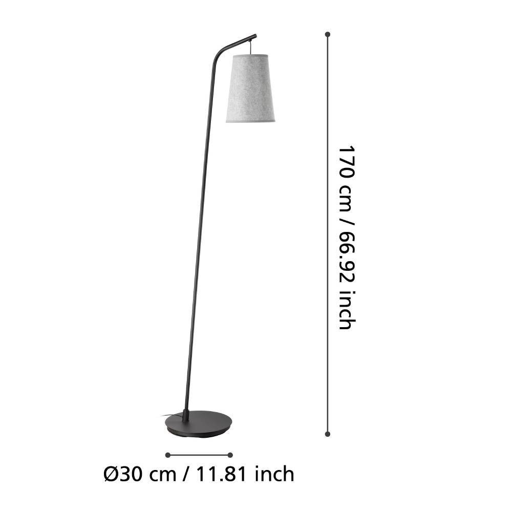 EGLO Stehlampe »ALSAGER«, 1 flammig-flammig, Standleuchte, Metall in Schwarz, graues Filz, E27 Fassung, 170 cm