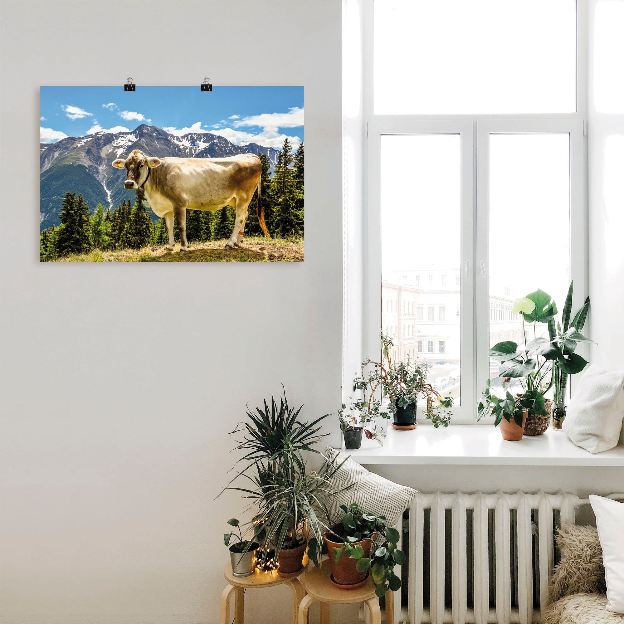 Artland Wandbild »Bergkuh in den Alpen im Sommer«, Haustiere, (1 St.), als Leinwandbild, Poster, Wandaufkleber in verschied. Größen
